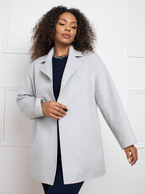 Light Grey Wool Blend Double Faced Short Coat