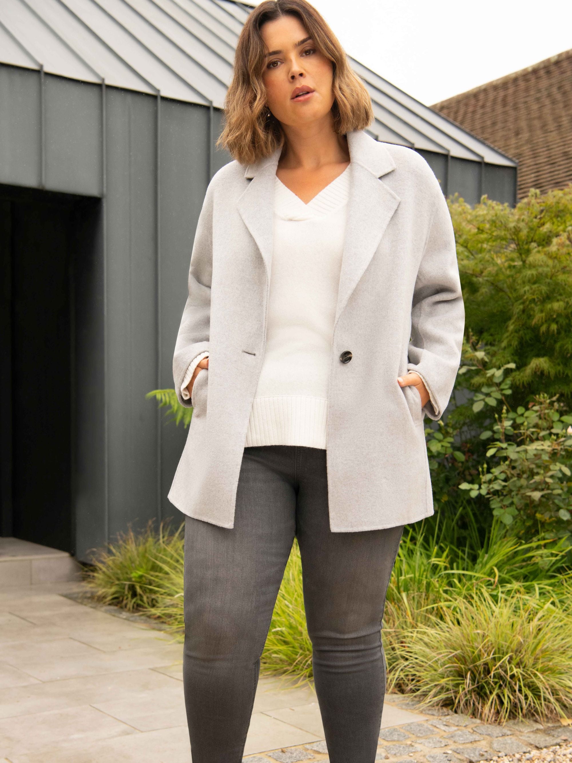 Light Grey Wool Blend Double Faced Short Coat