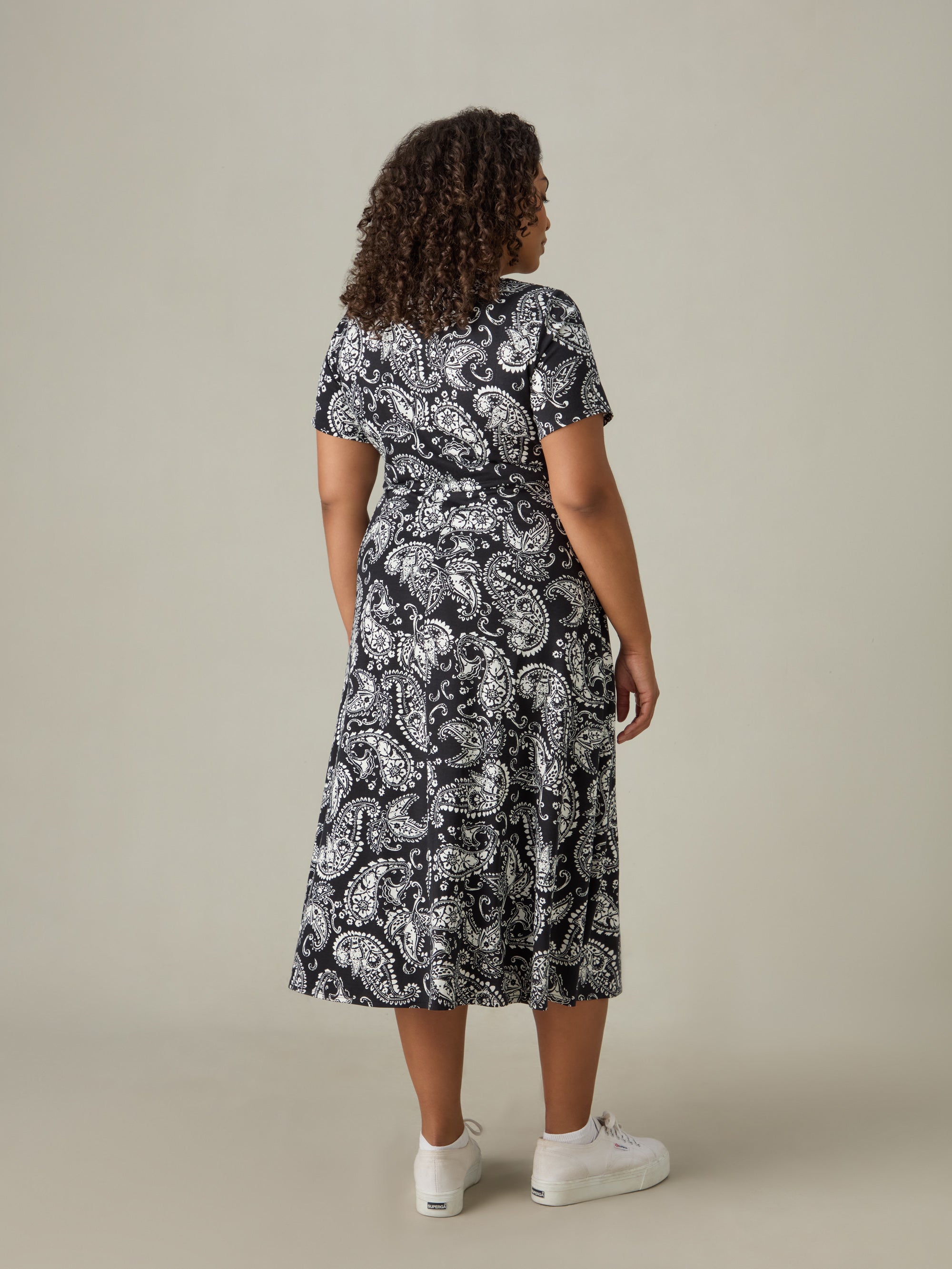 Mono Paisley Wrap Midi Dress