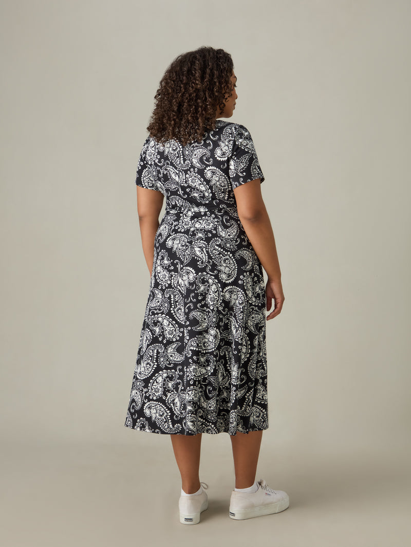 Petite Mono Paisley Wrap Midi Dress