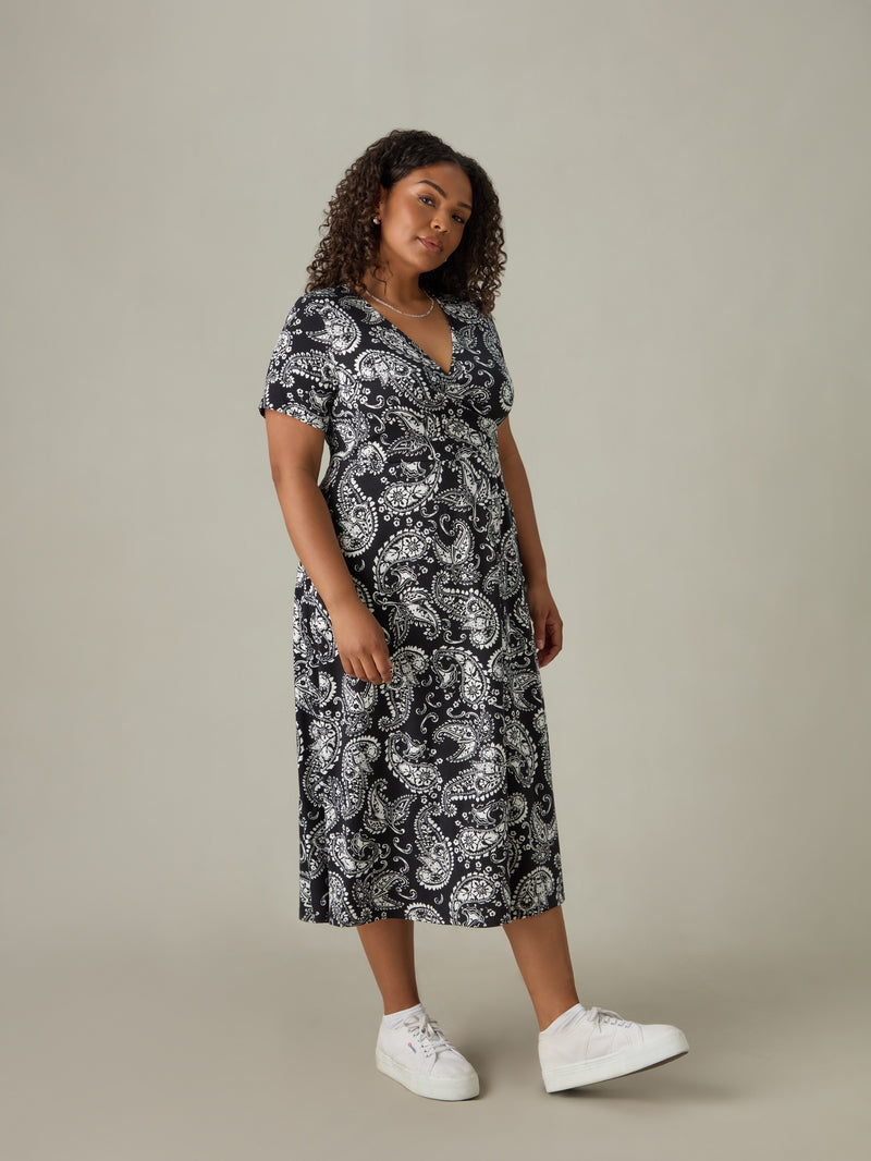 Petite Mono Paisley Wrap Midi Dress