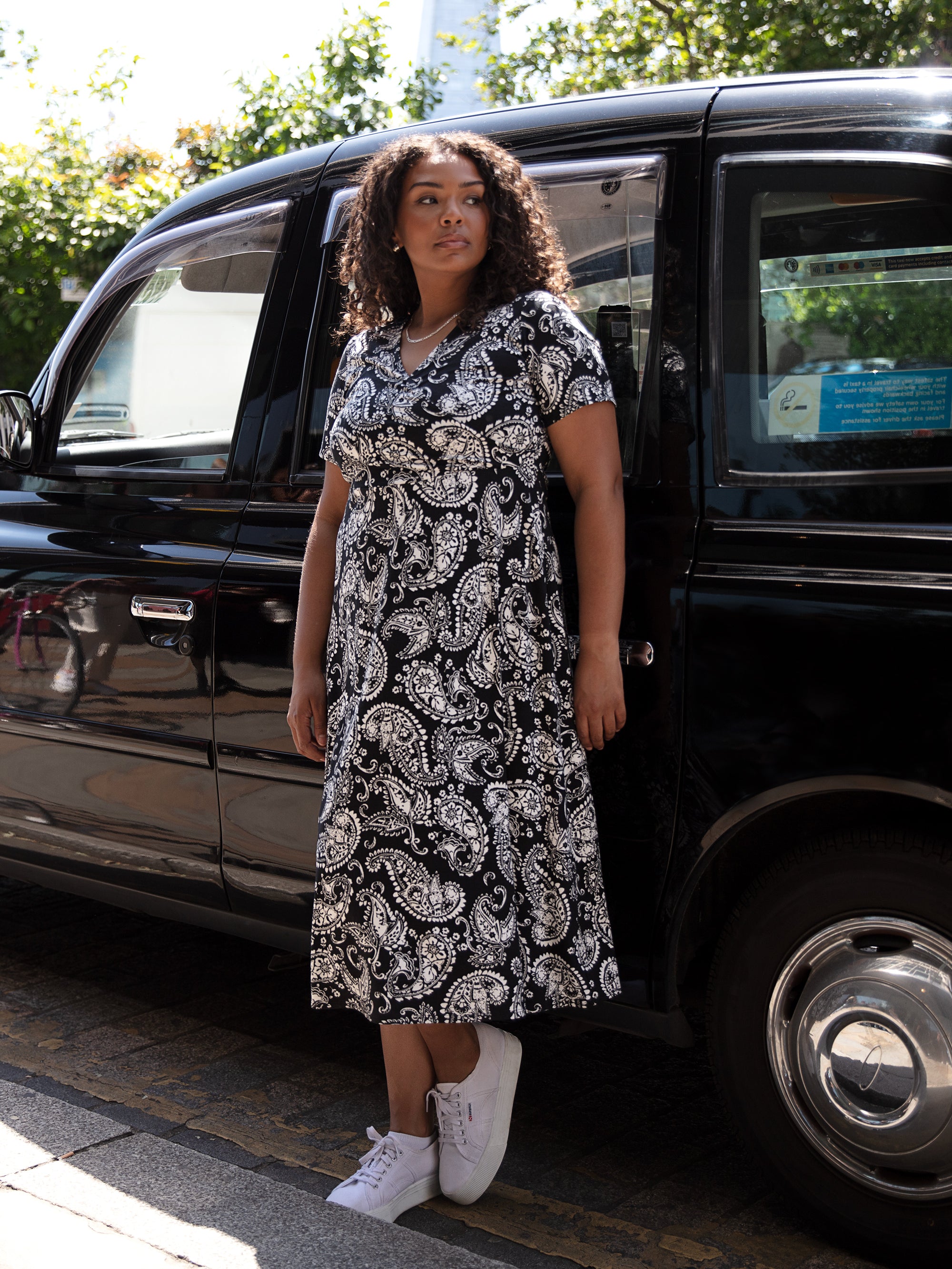 Mono Paisley Wrap Midi Dress