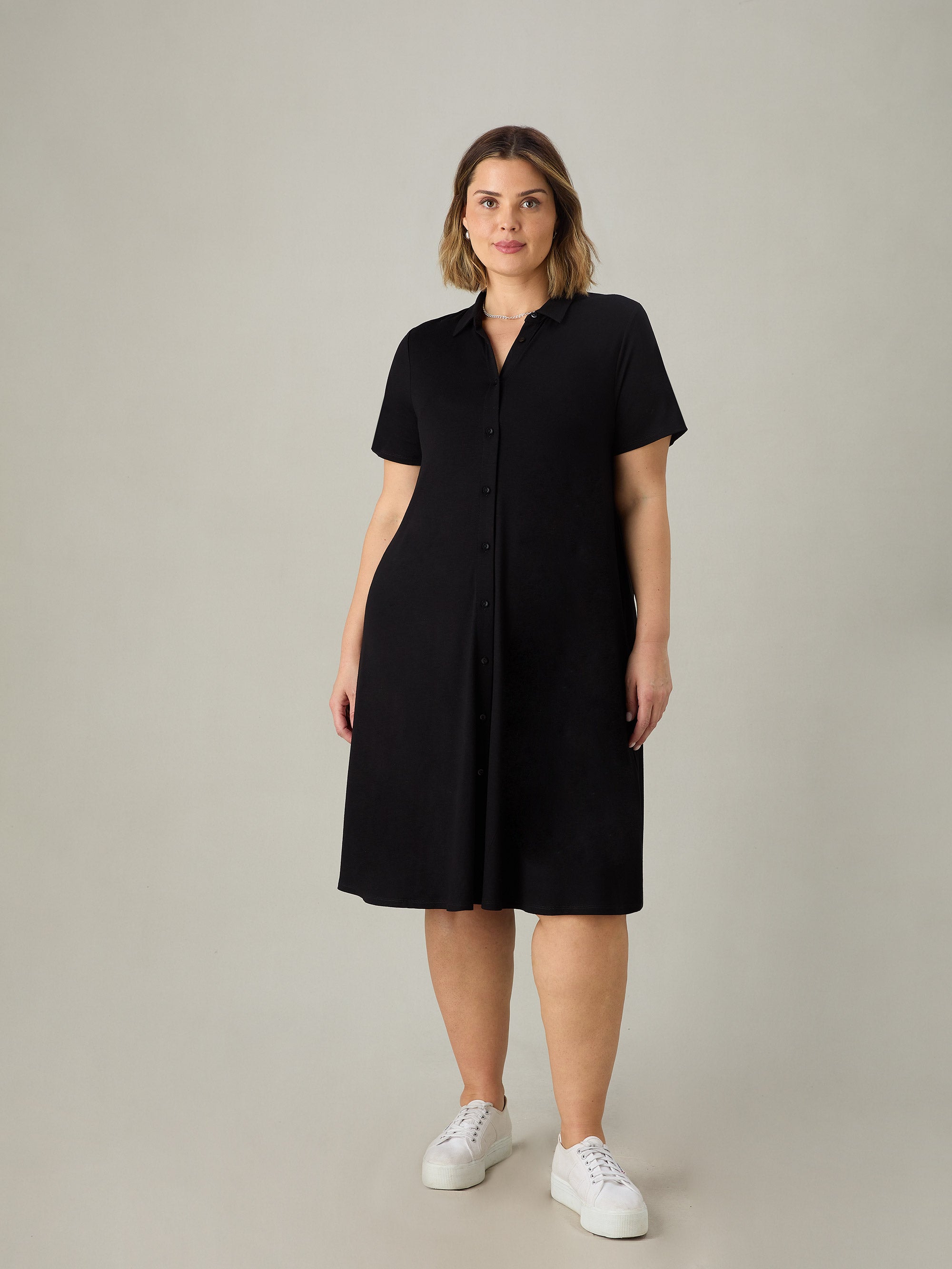 Petite Black Jersey Shirt Dress