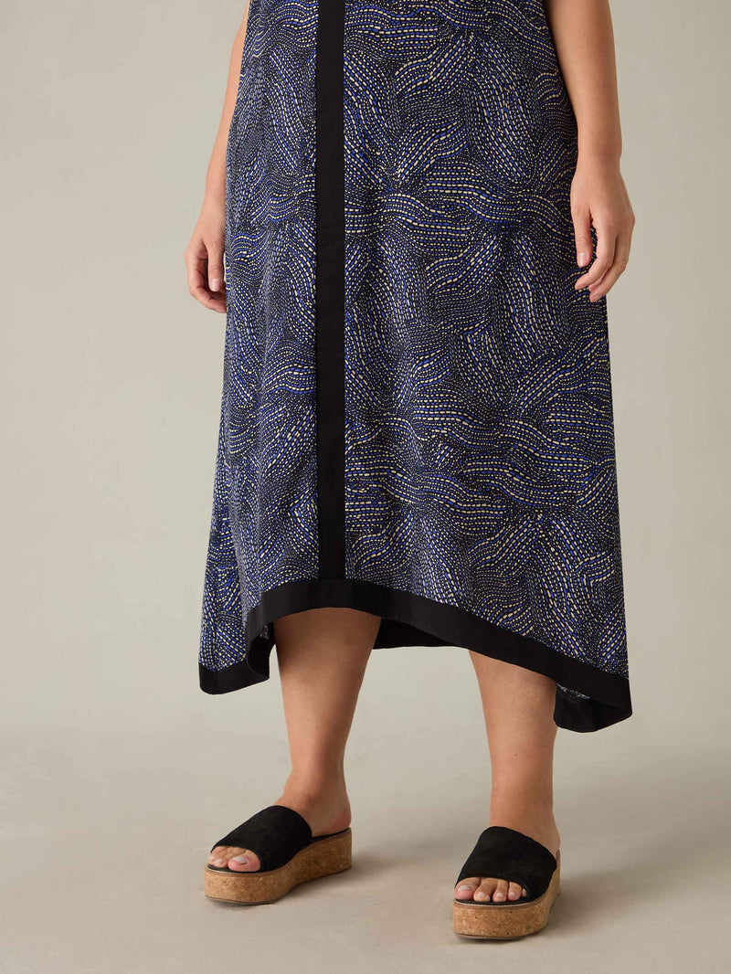 Blue Abstract Spot Hanky Hem Midi Dress