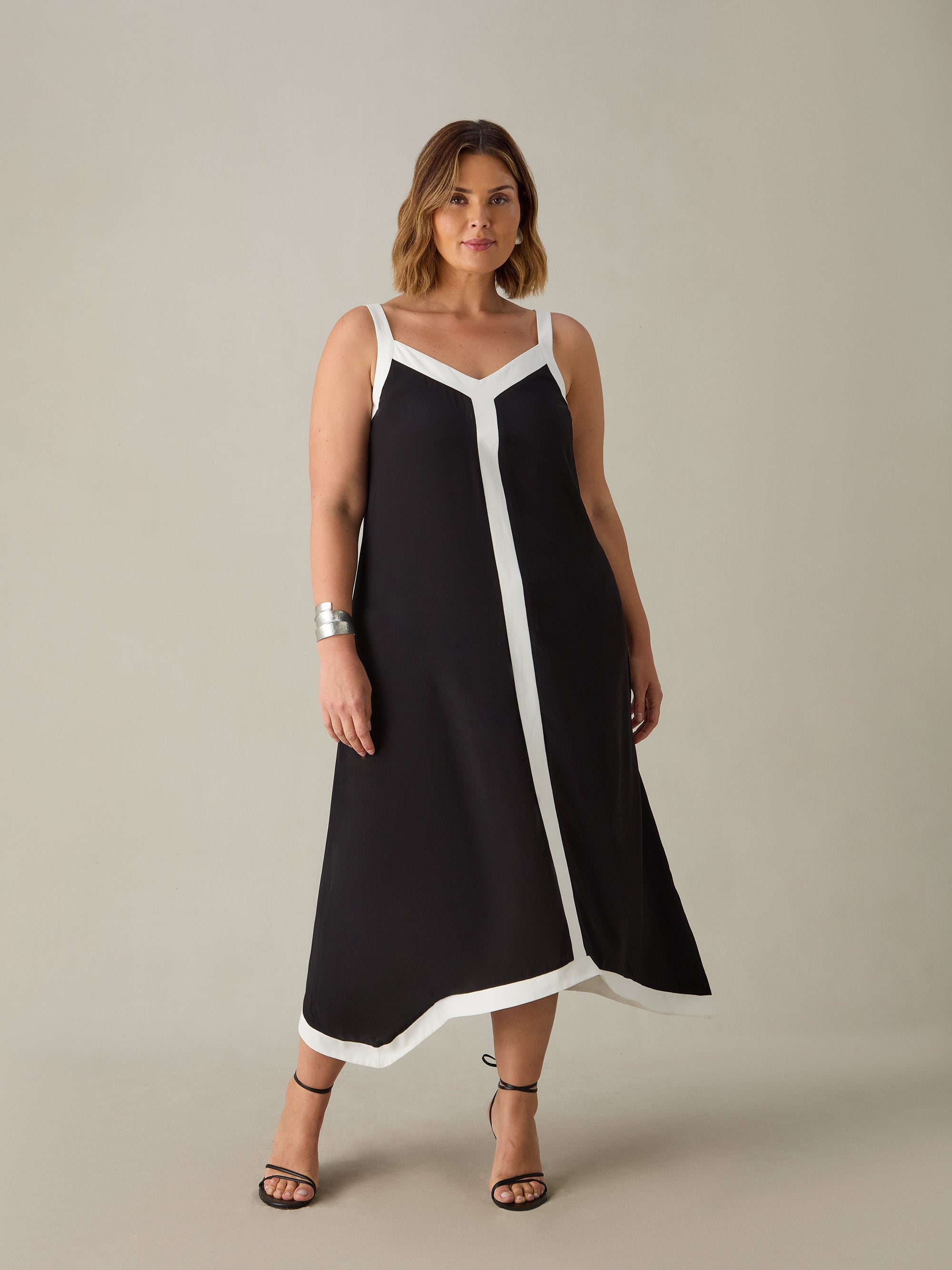 Colourblock Hanky Hem Midi Dress