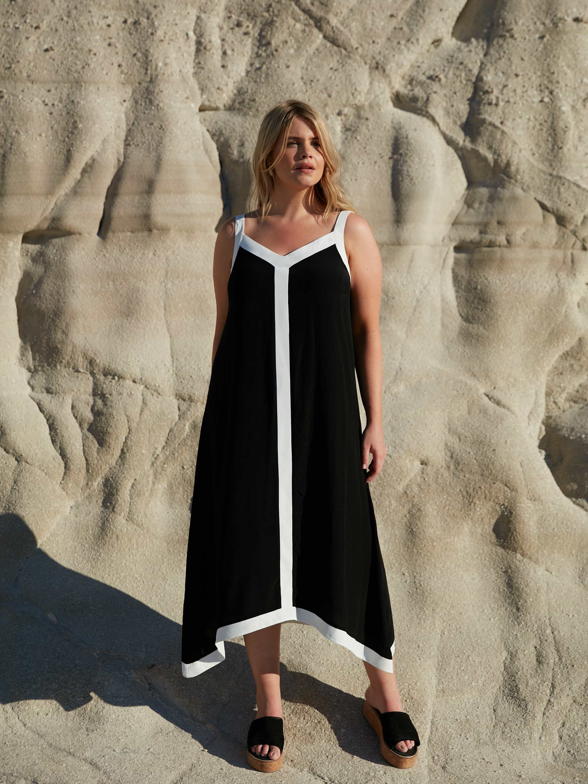 Colourblock Hanky Hem Midi Dress