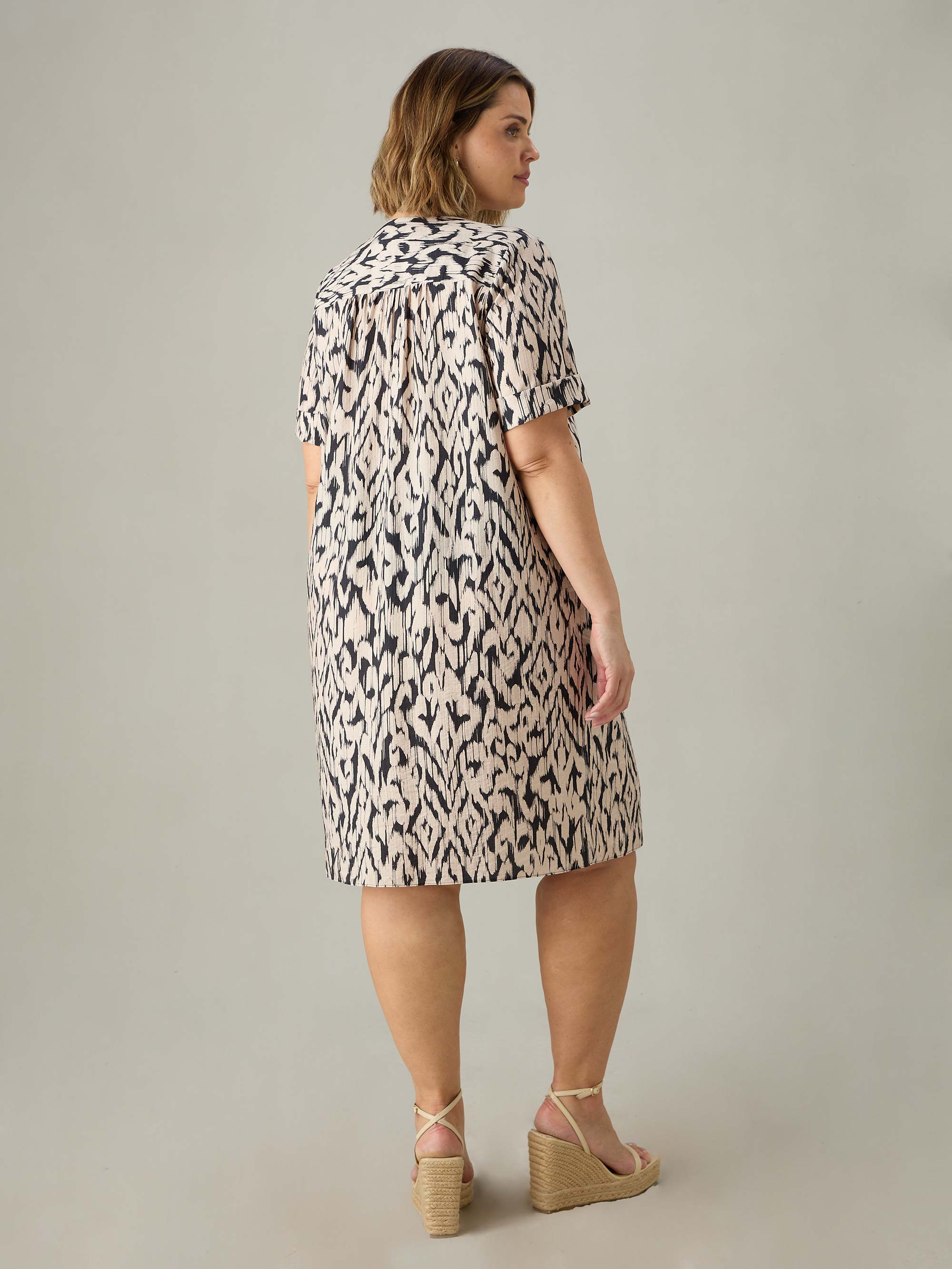 Mono Print Pleat Front Dress