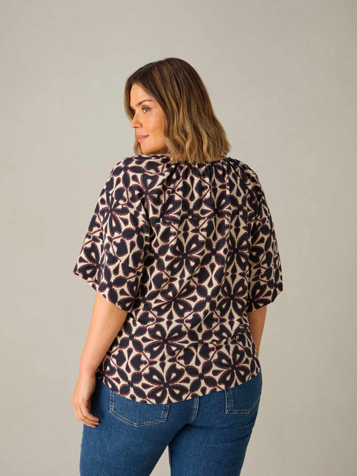 Mono Geo Raglan Sleeve Blouse