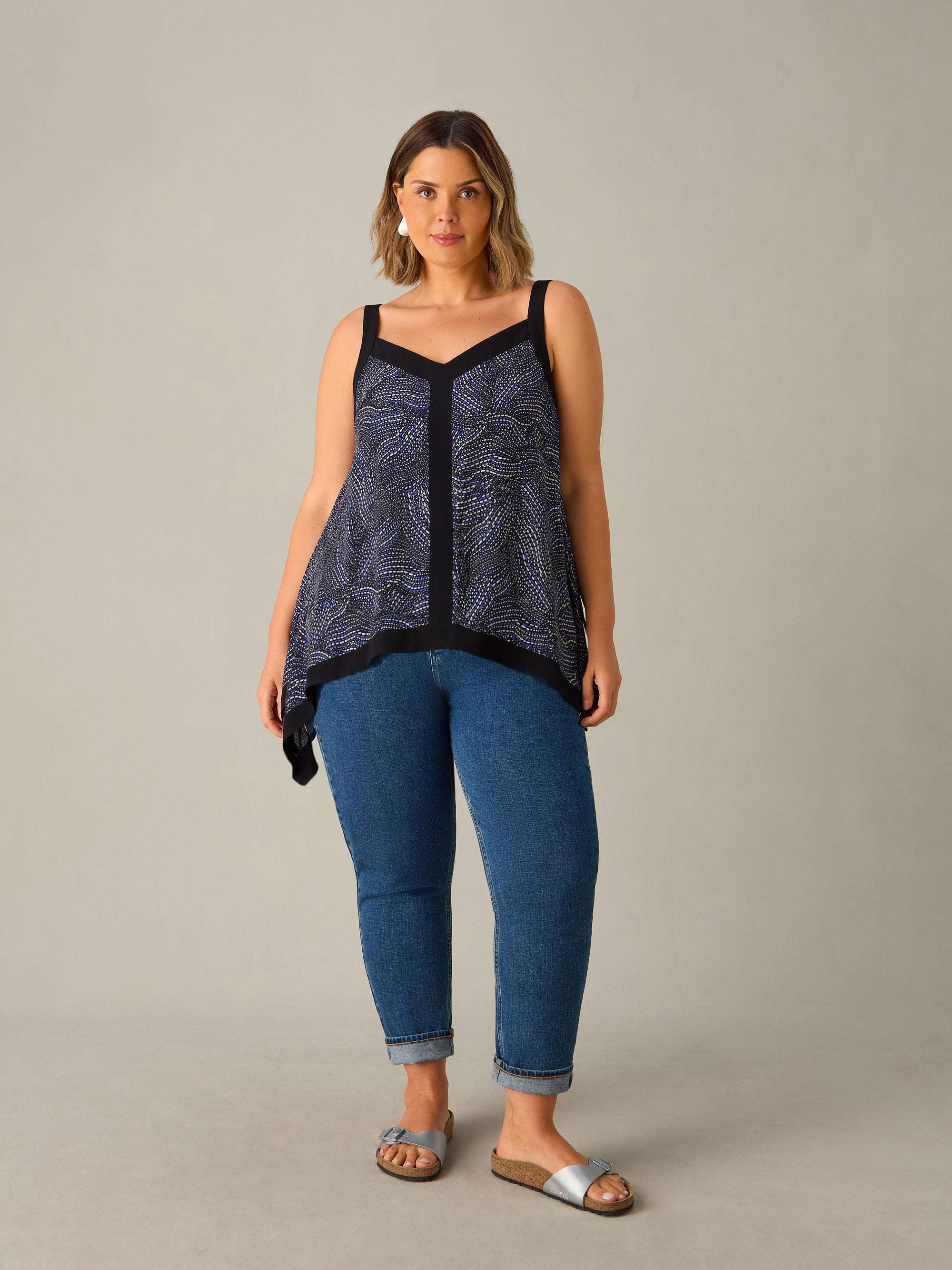 Blue Abstract Spot Hanky Hem Top