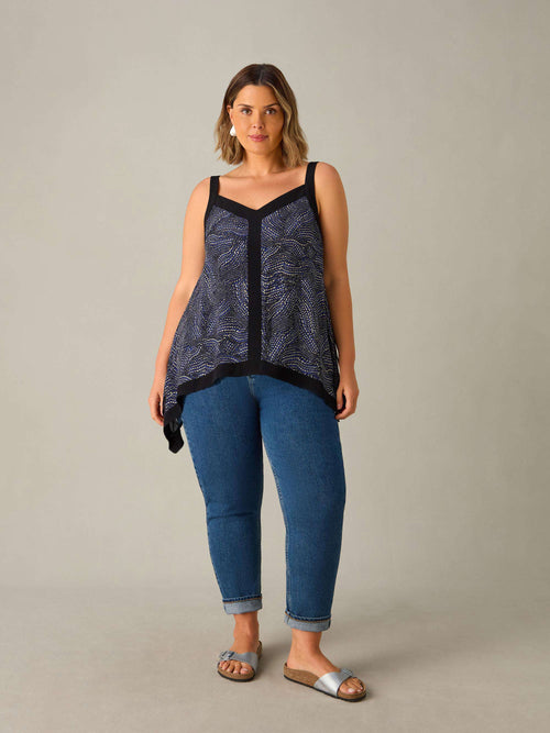 Blue Abstract Spot Hanky Hem Top