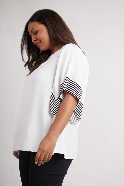 White Stripe Flutter Sleeve Top