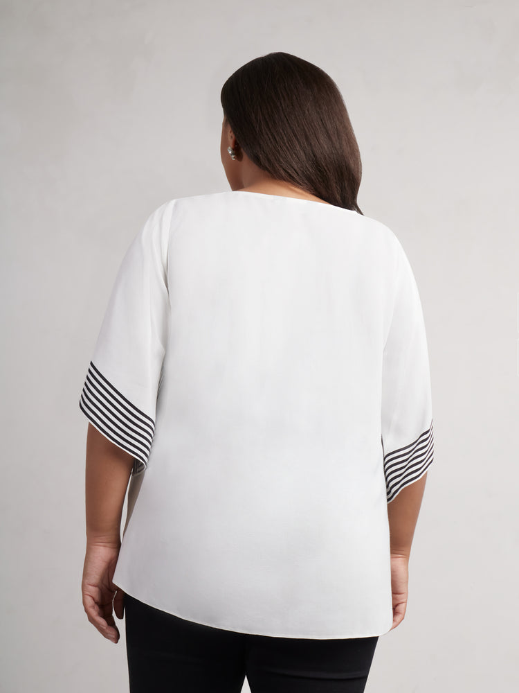 White Stripe Flutter Sleeve Top