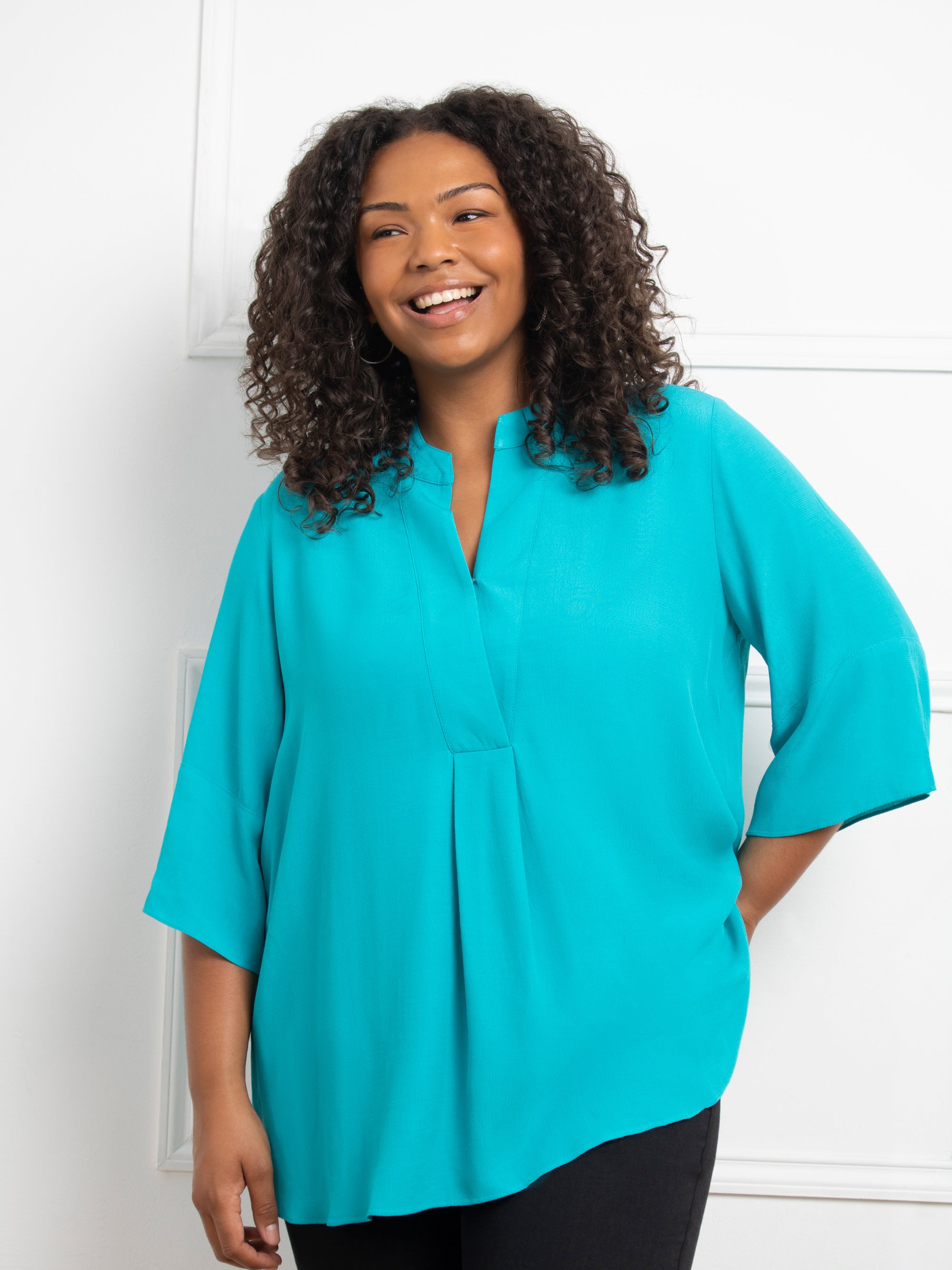 Turquoise Nehru Collar Top