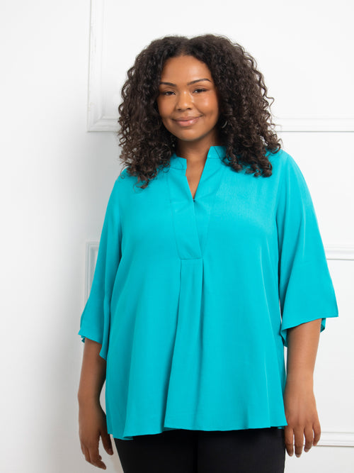 Turquoise Nehru Collar Top