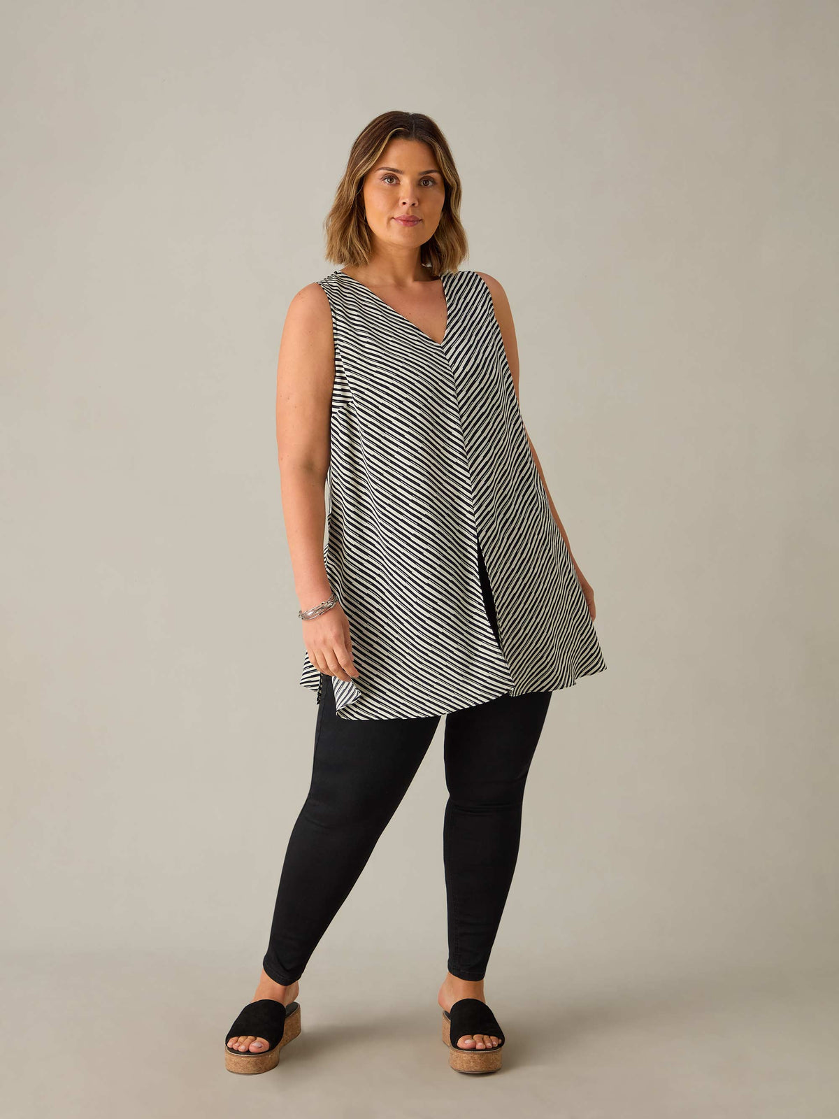 Front Split Tunic Mono Stripe Split Front Tunic