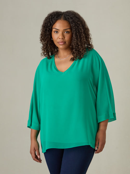 Green V-Neck Overlay Top