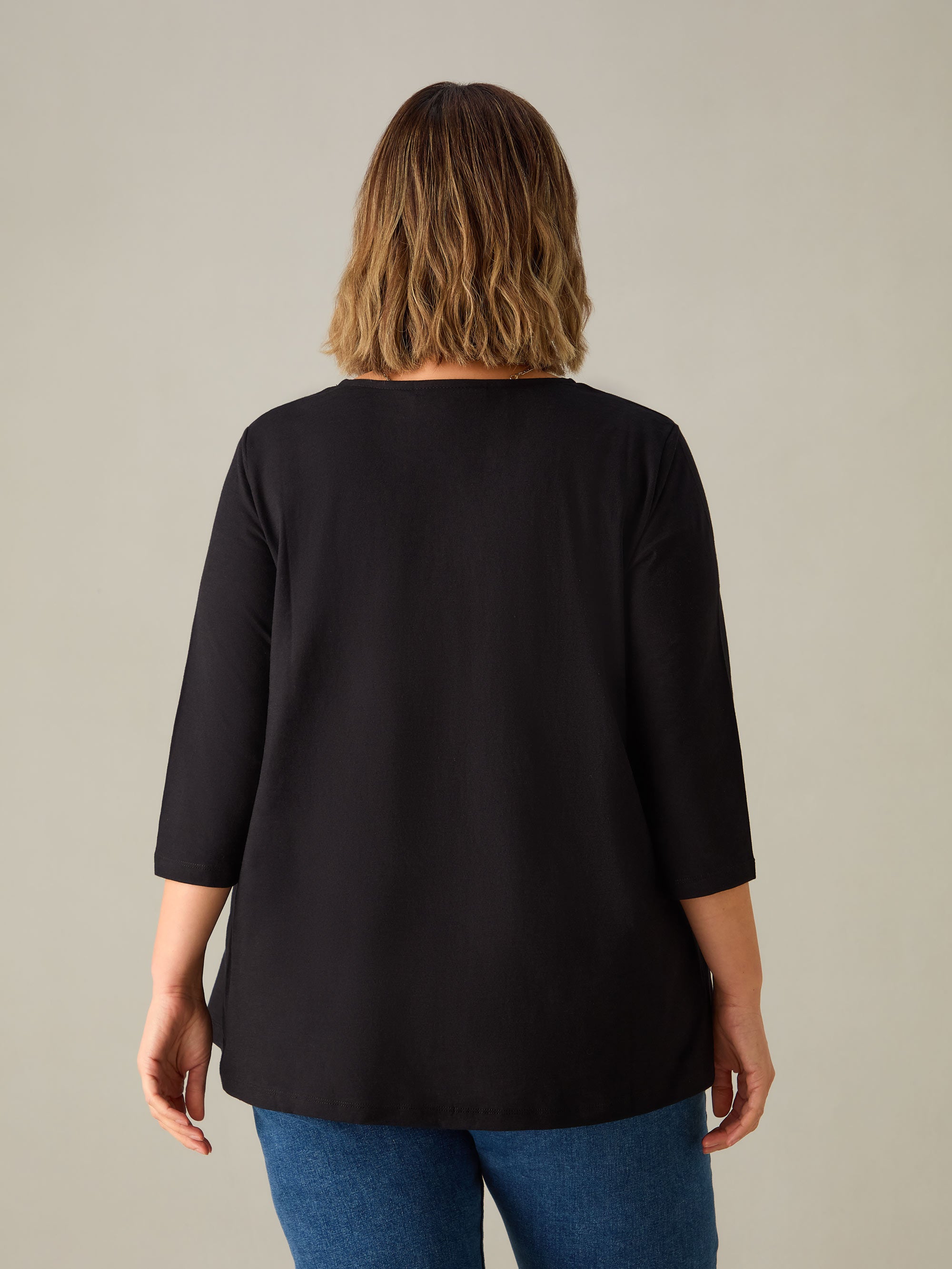 Black Cotton Slub Swing Tunic Top