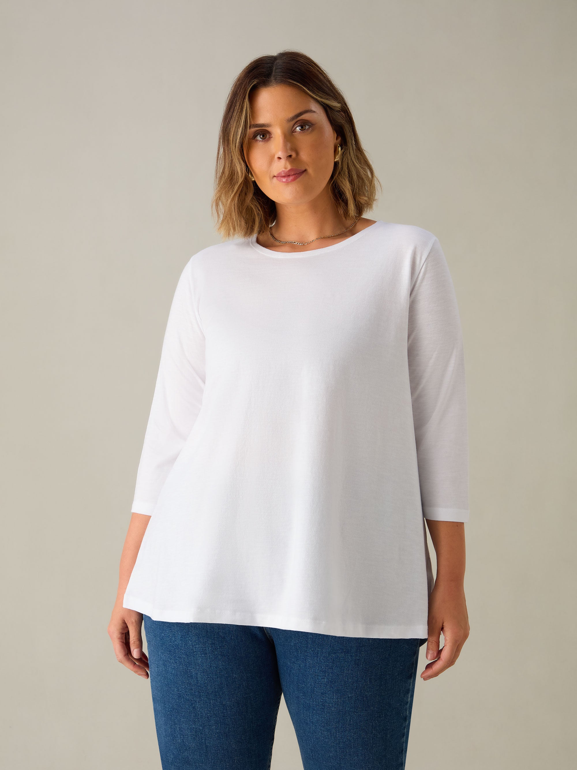 White Cotton Slub Swing Tunic Top