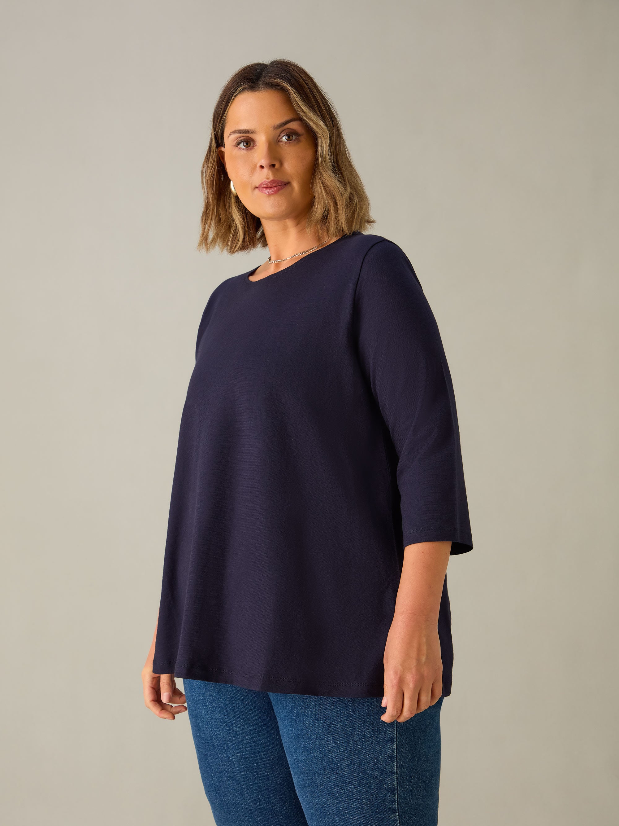 Navy Cotton Slub Swing Tunic Top