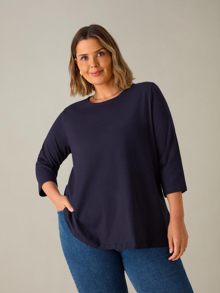 Navy Cotton Slub Swing Tunic Top