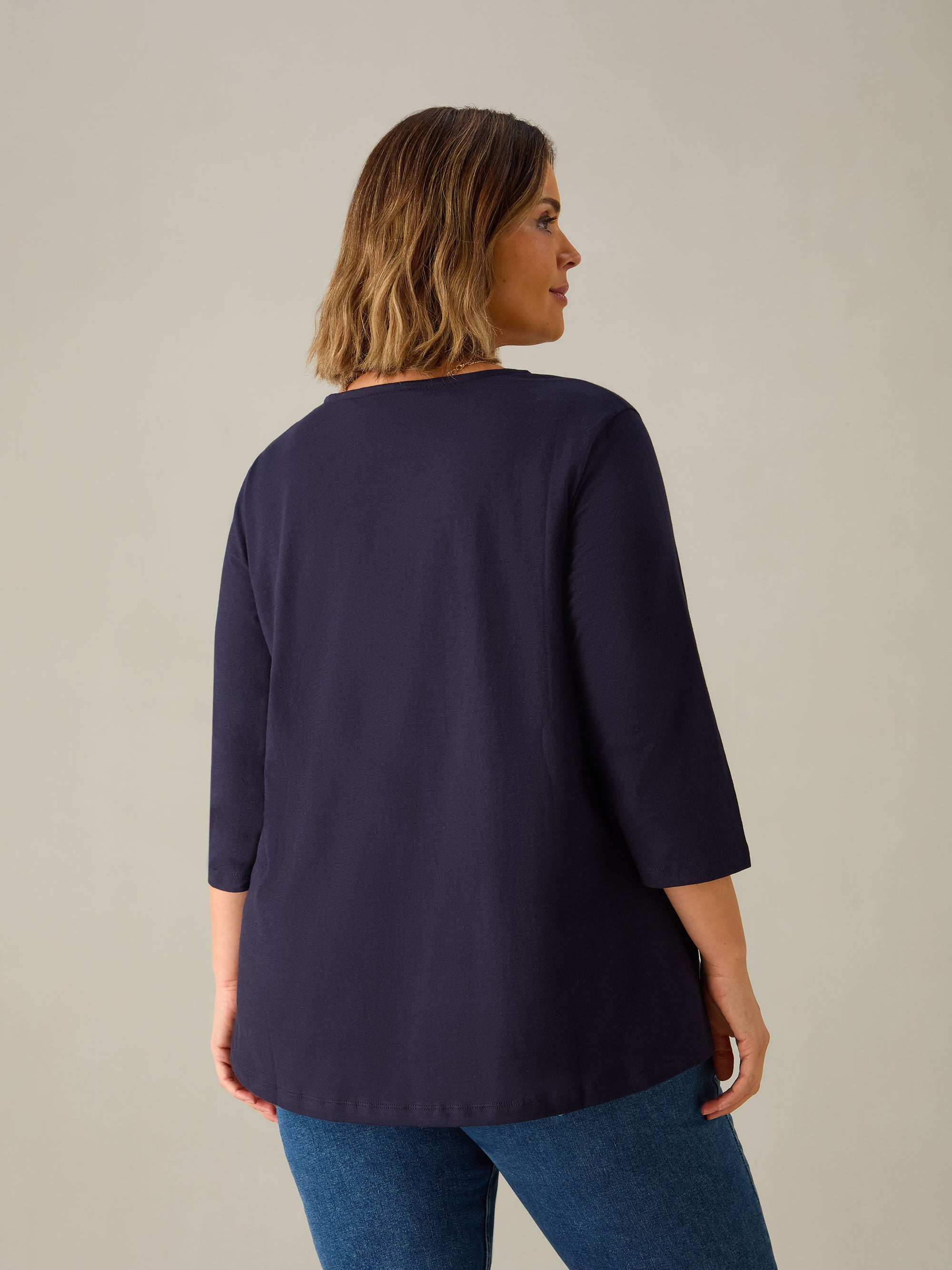 Navy Cotton Slub Swing Tunic Top