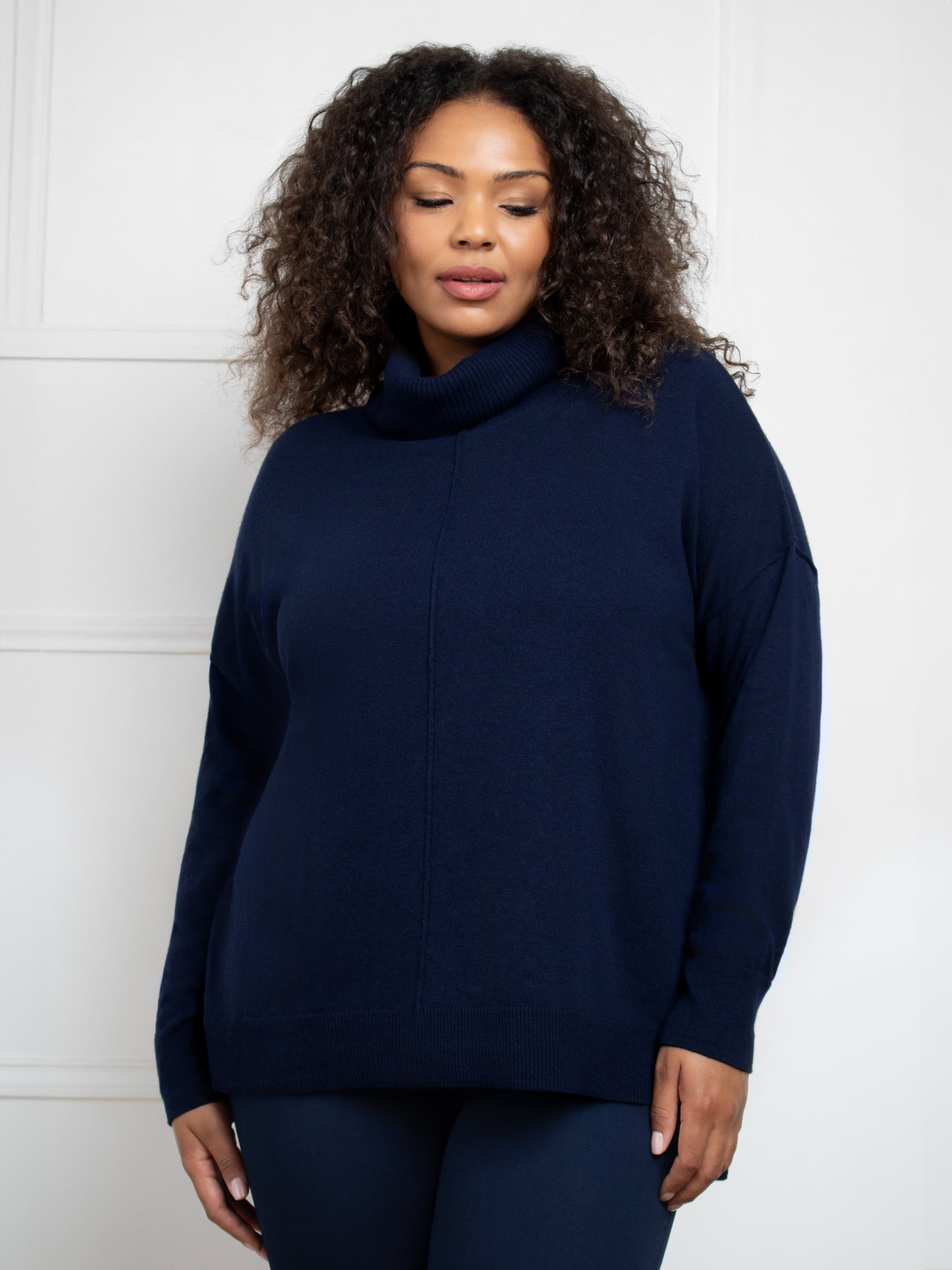 Navy Roll Neck Jumper