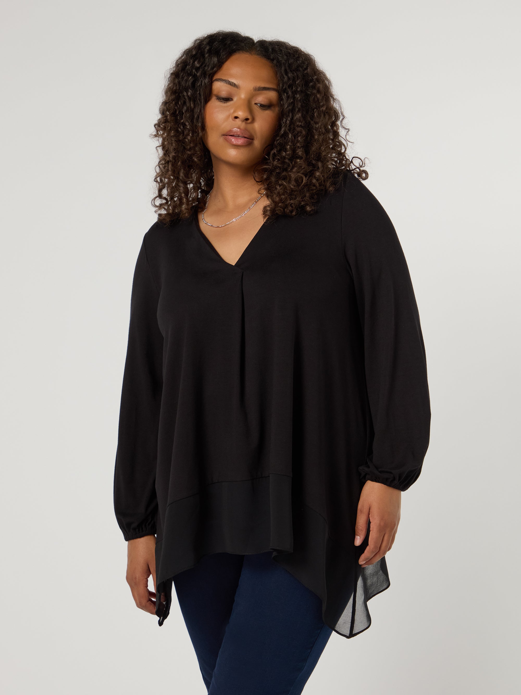 Black Jersey Hanky Hem Tunic