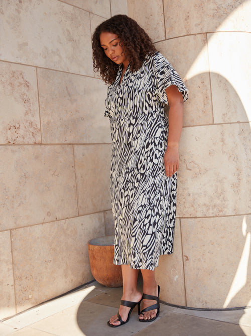 Abstract Leopard V-Neck Midi Dress