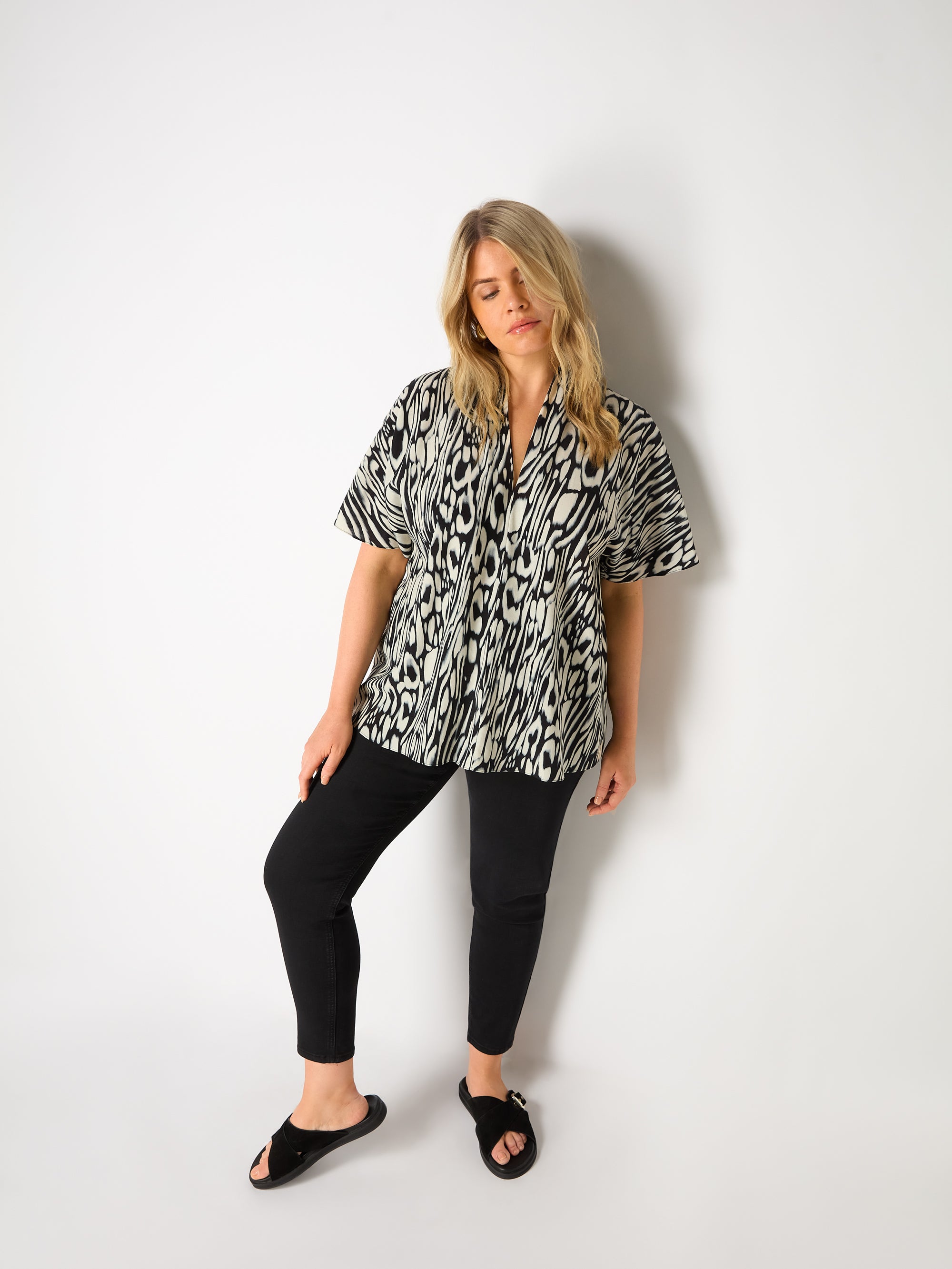 Abstract Leopard V-Neck Blouse