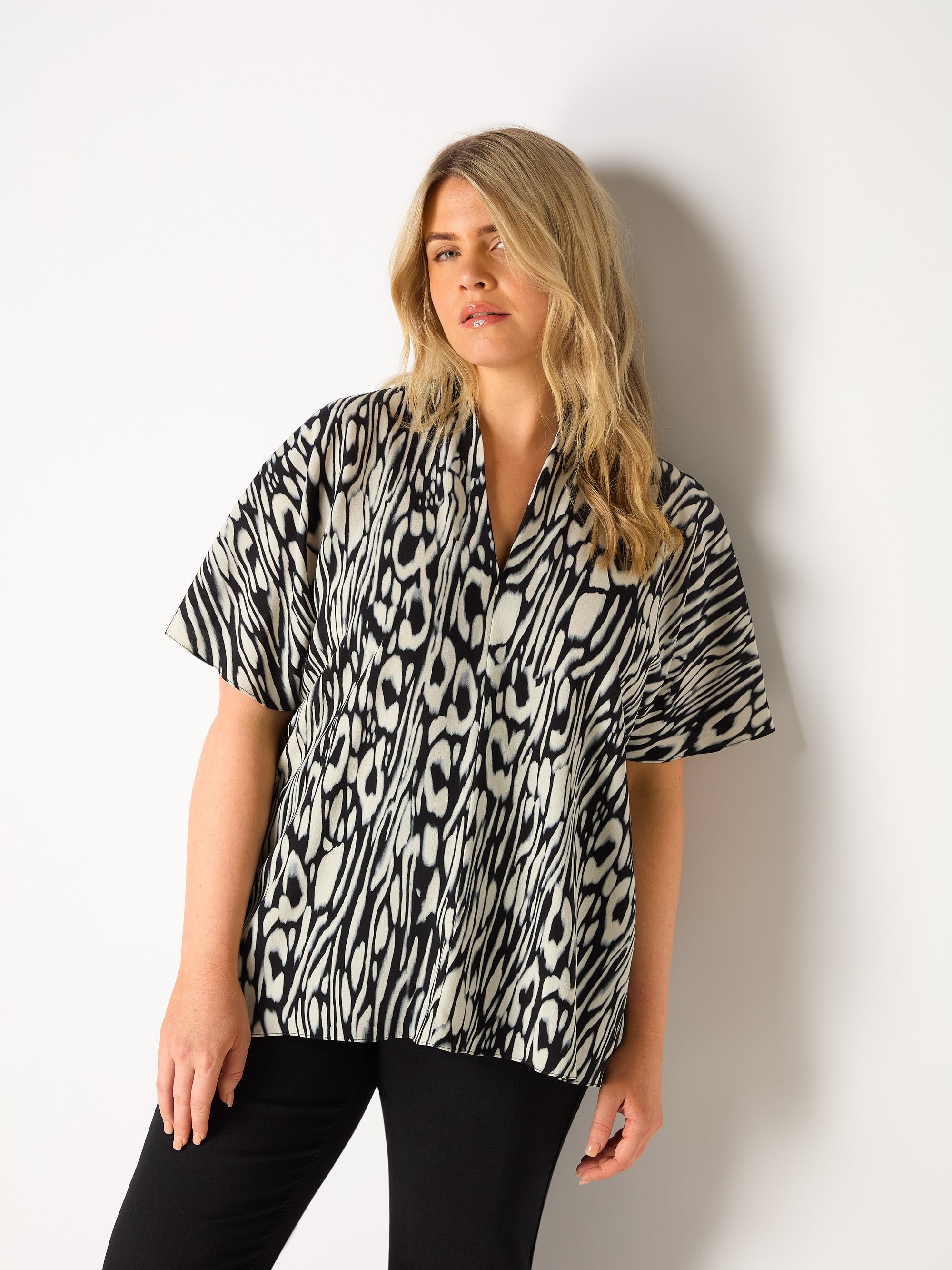 Abstract Leopard V-Neck Blouse