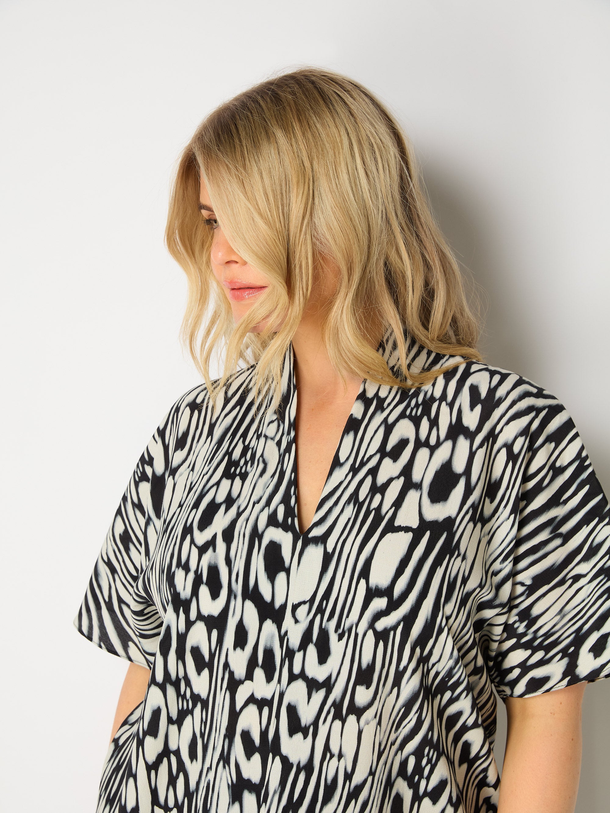 Abstract Leopard V-Neck Blouse