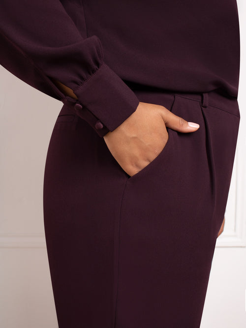 Aubergine Button Detail Wide Leg Trouser