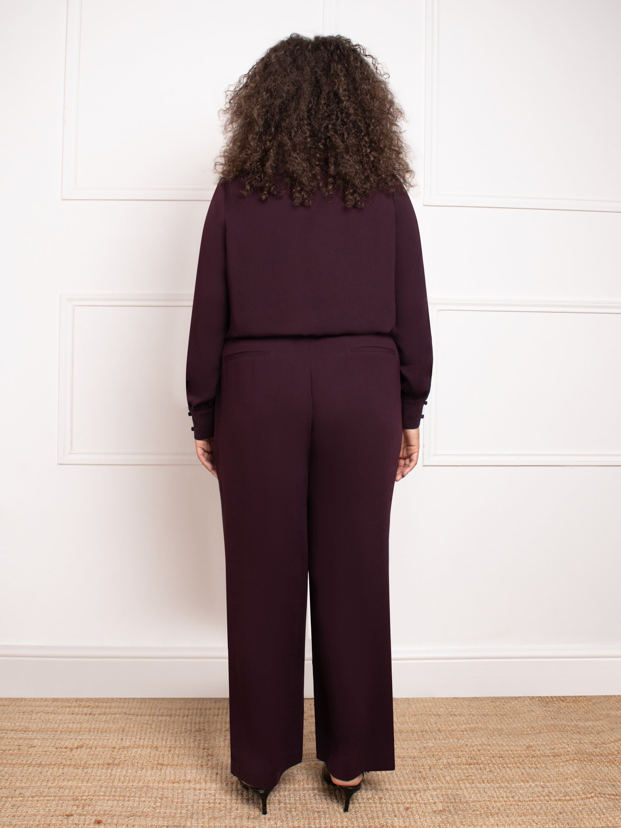 Aubergine Button Detail Wide Leg Trouser