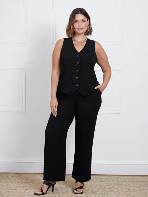 Petite Black Button Detail Wide Leg Trouser