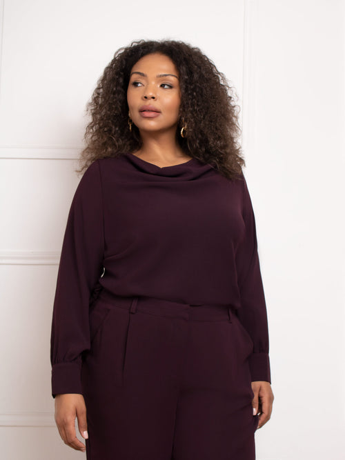 Aubergine Cowl Neck Long Sleeve Blouse