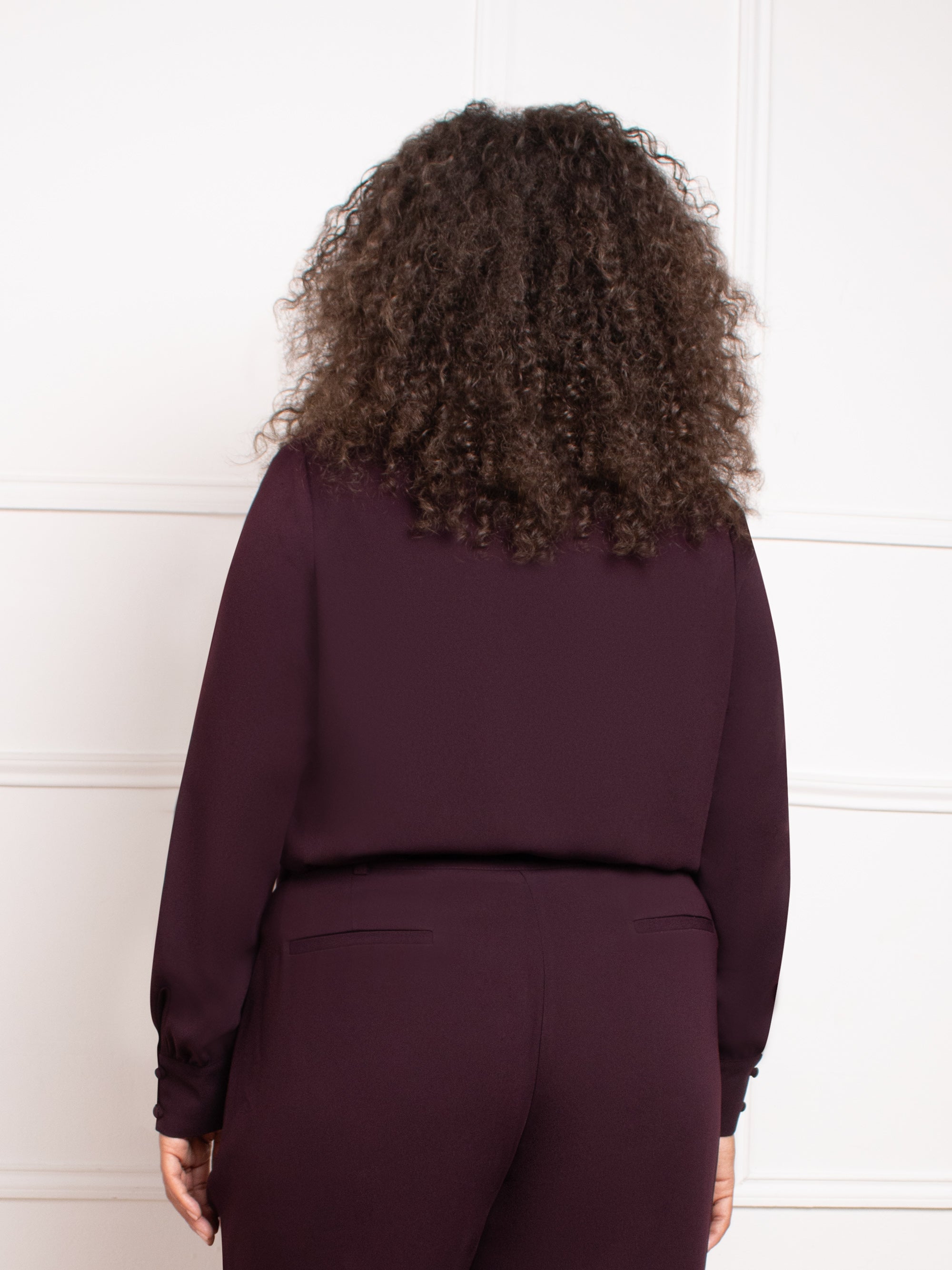 Aubergine Cowl Neck Long Sleeve Blouse