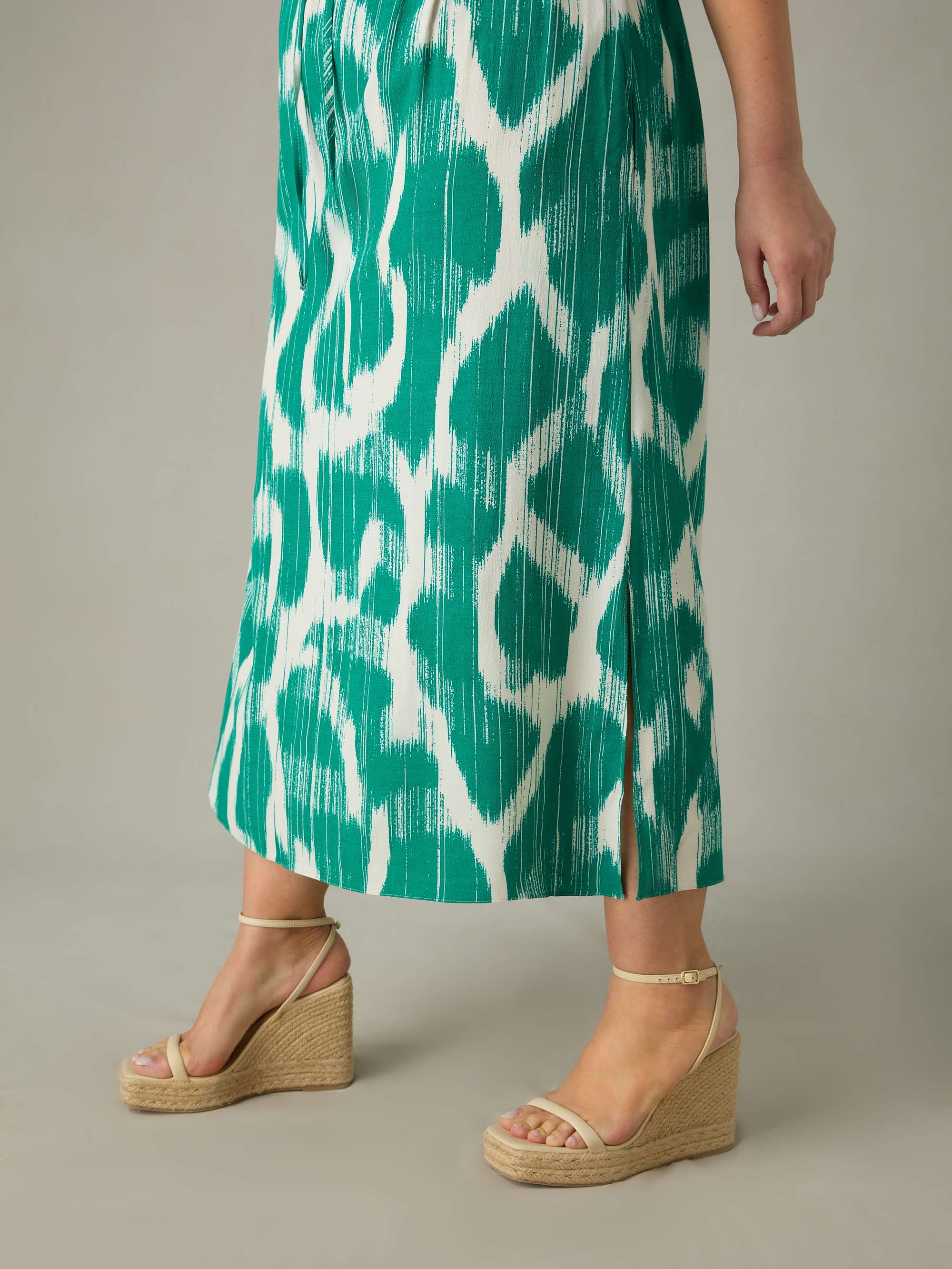 Green Geo Print Drawstring Maxi Dress