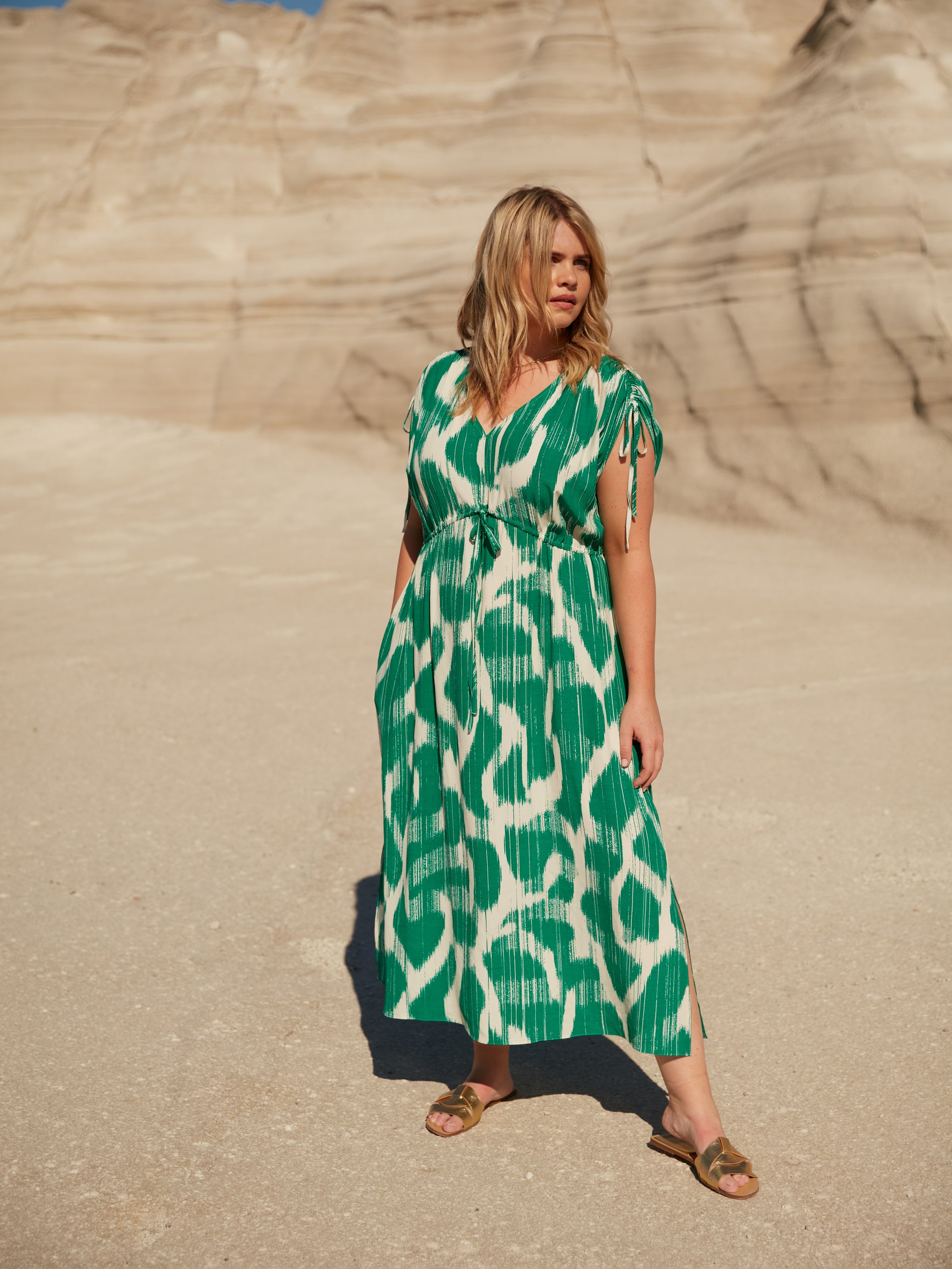Green Geo Print Drawstring Maxi Dress Green Geo Print Drawstring Maxi Dress