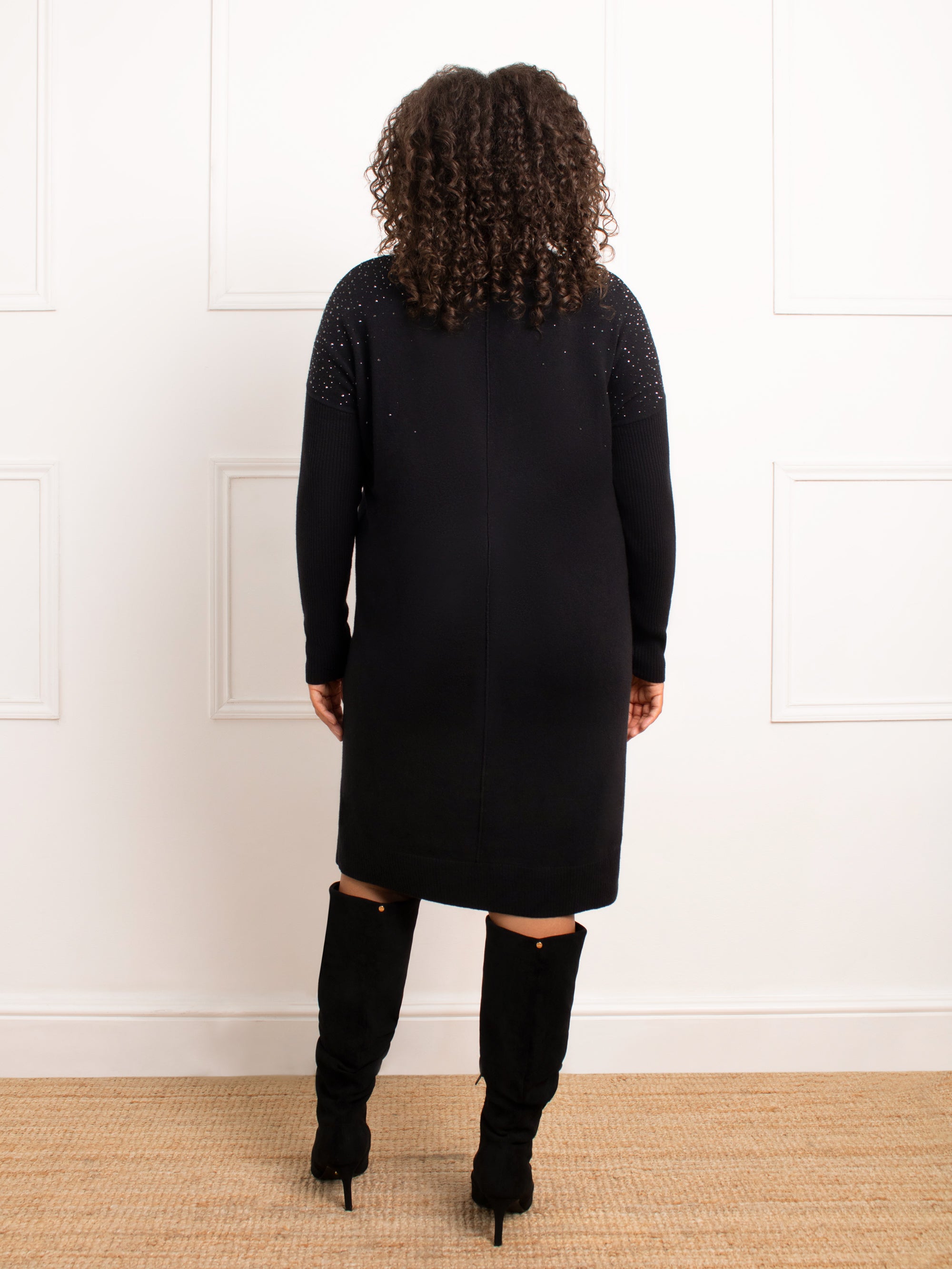 Black Sparkle V-Neck Jumper Dress