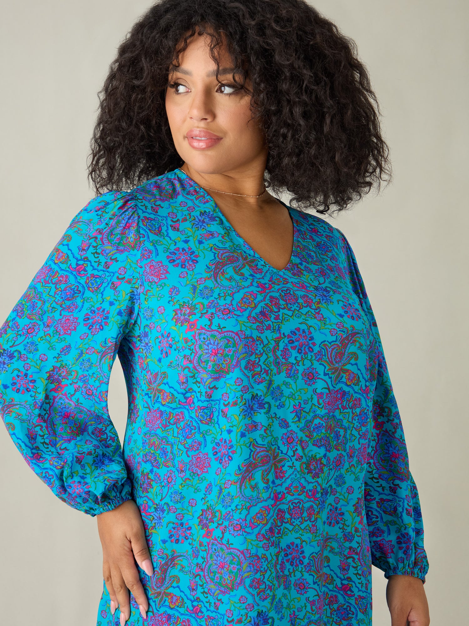 Blue Paisley V-Neck Dress