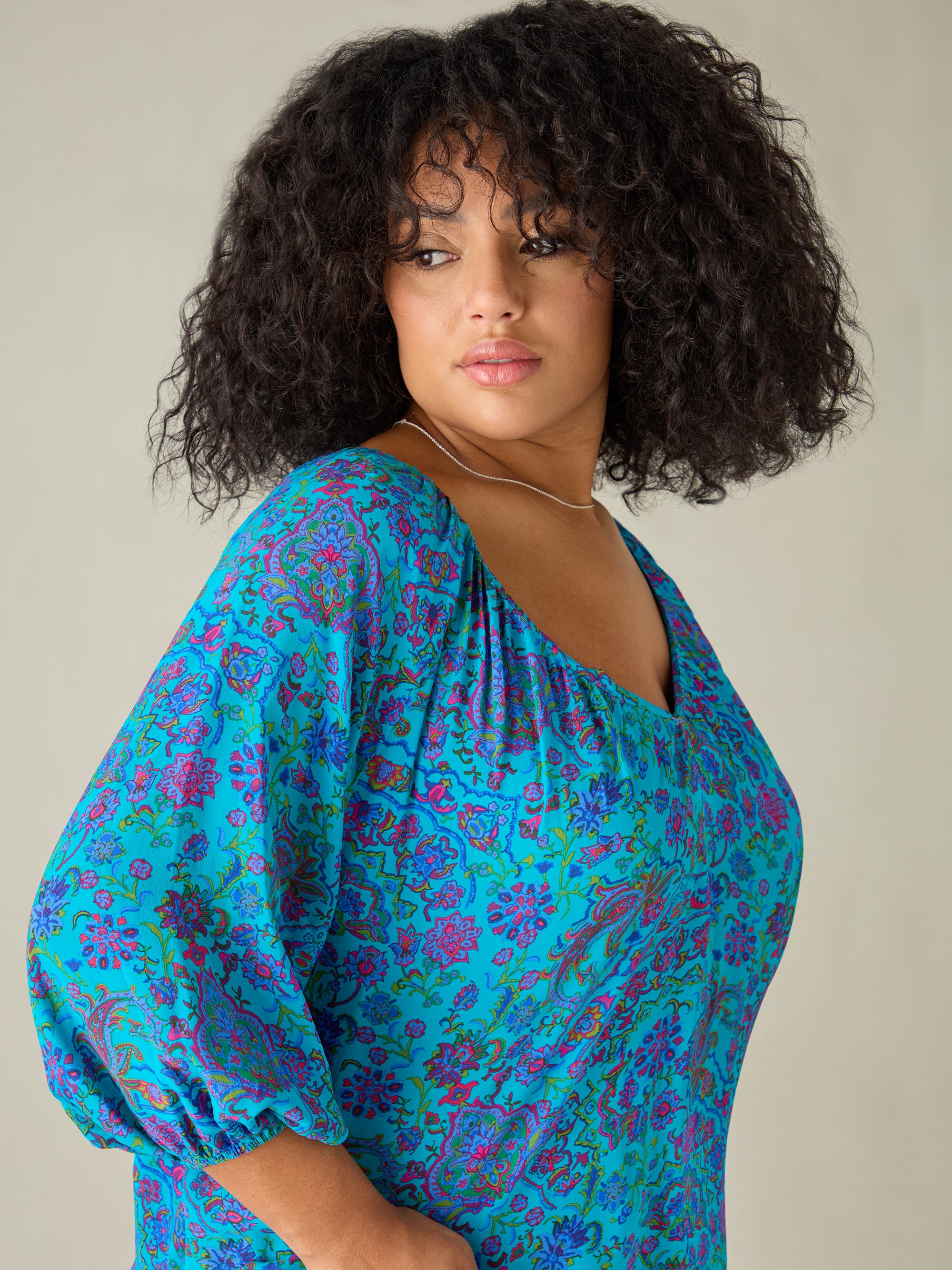 Blue Paisley Gathered Top