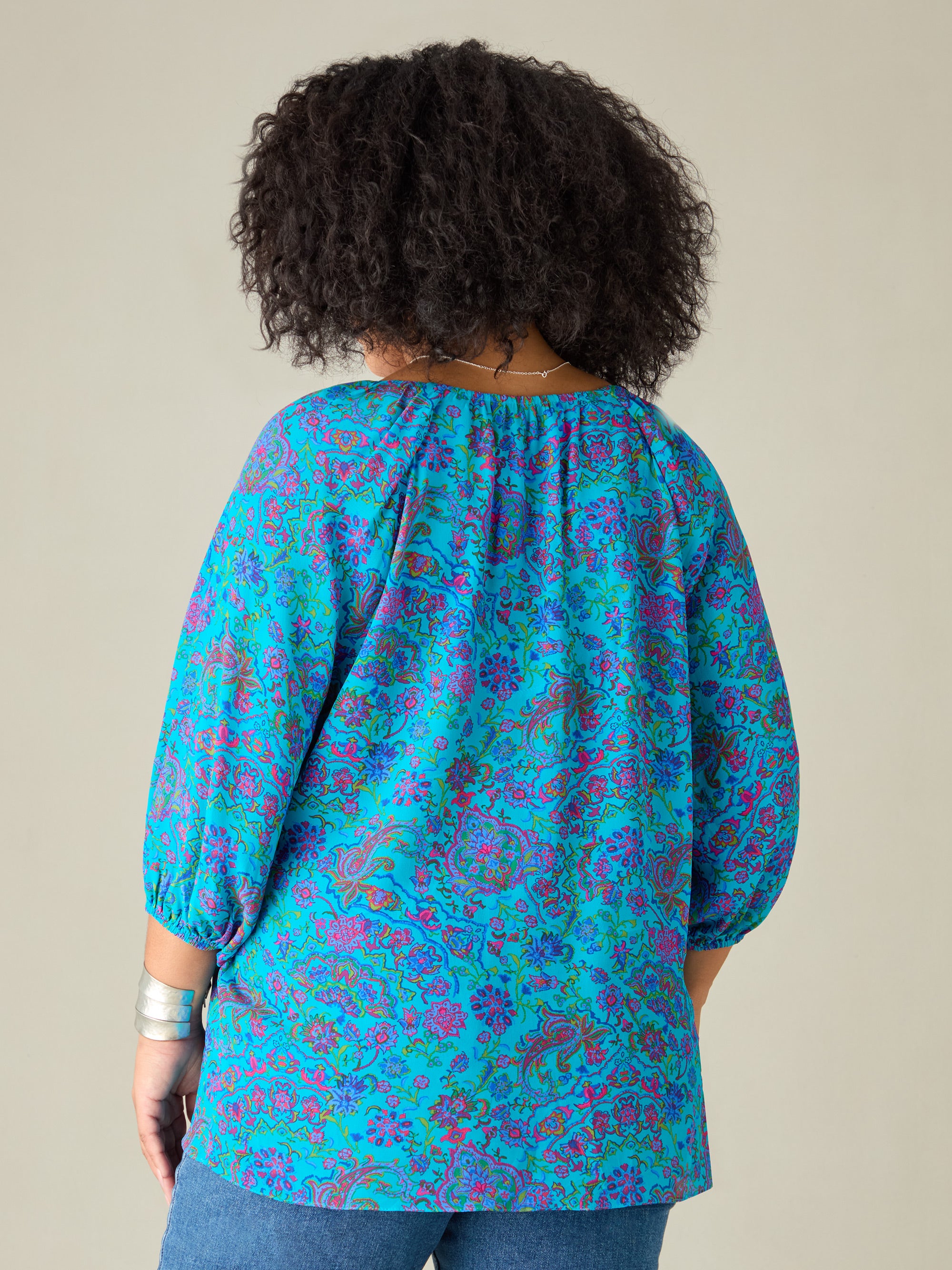 Blue Paisley Gathered Top