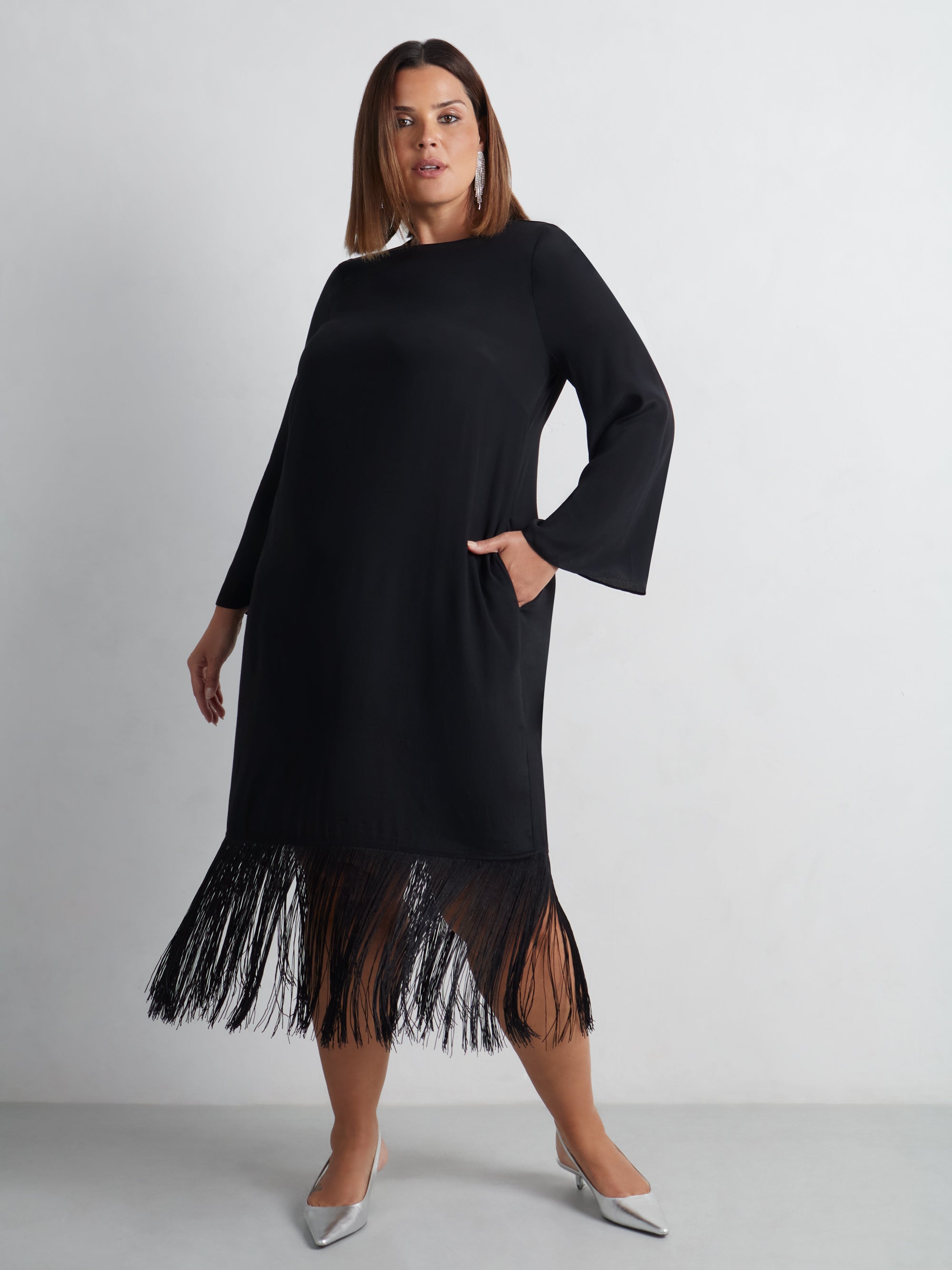 Black Fringe Midaxi Dress