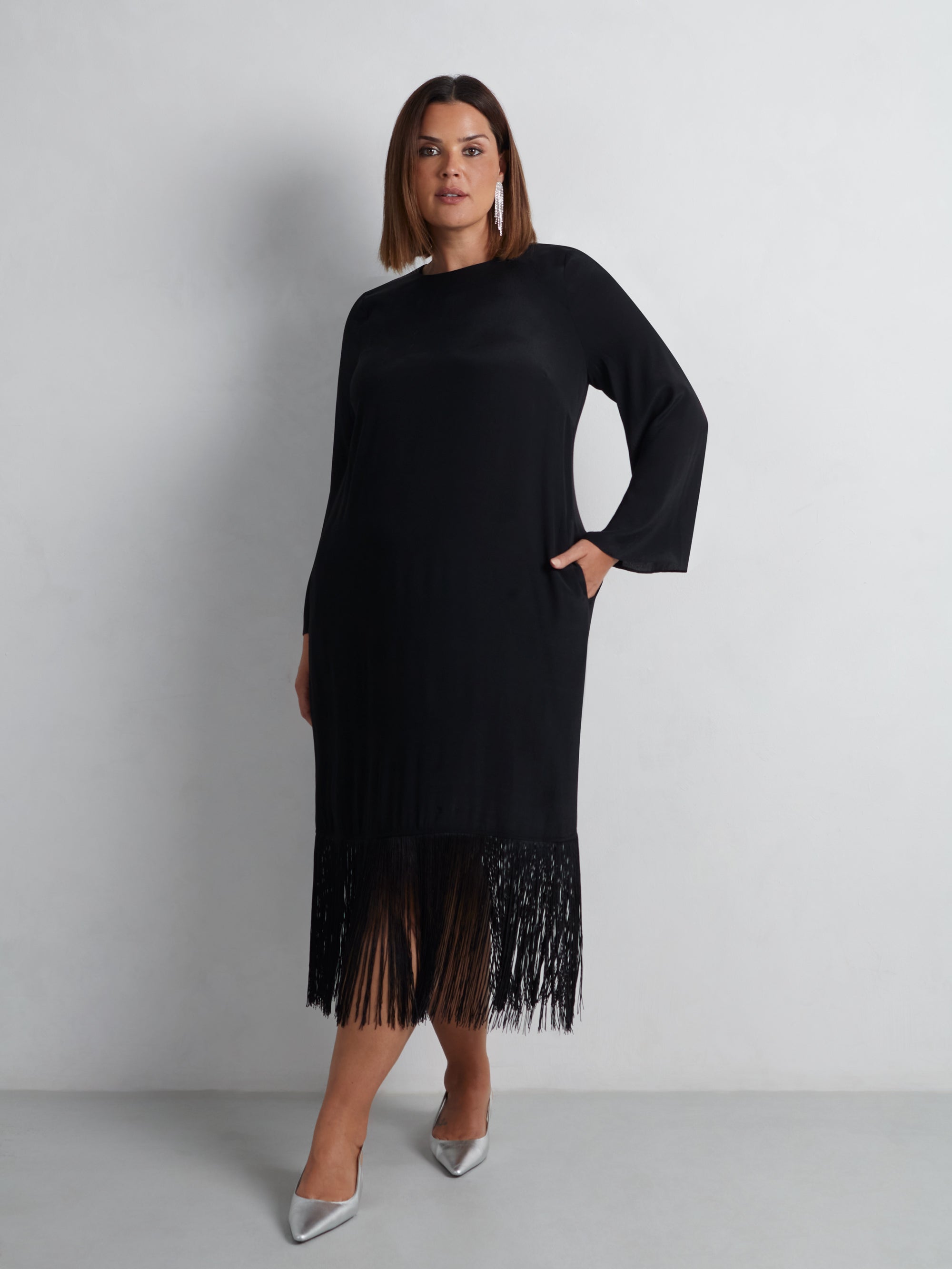 Black Fringe Midaxi Dress