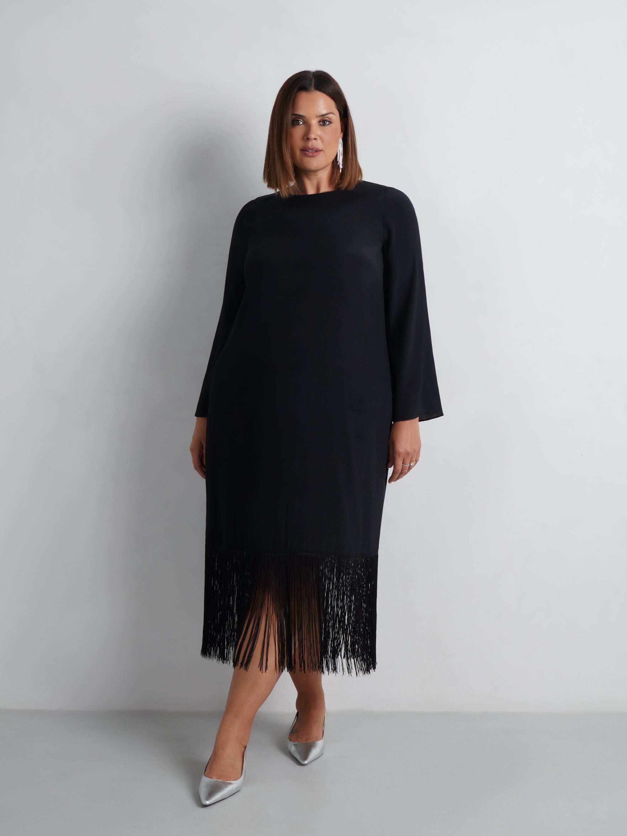 Black Fringe Midaxi Dress Black Fringe Midaxi Dress