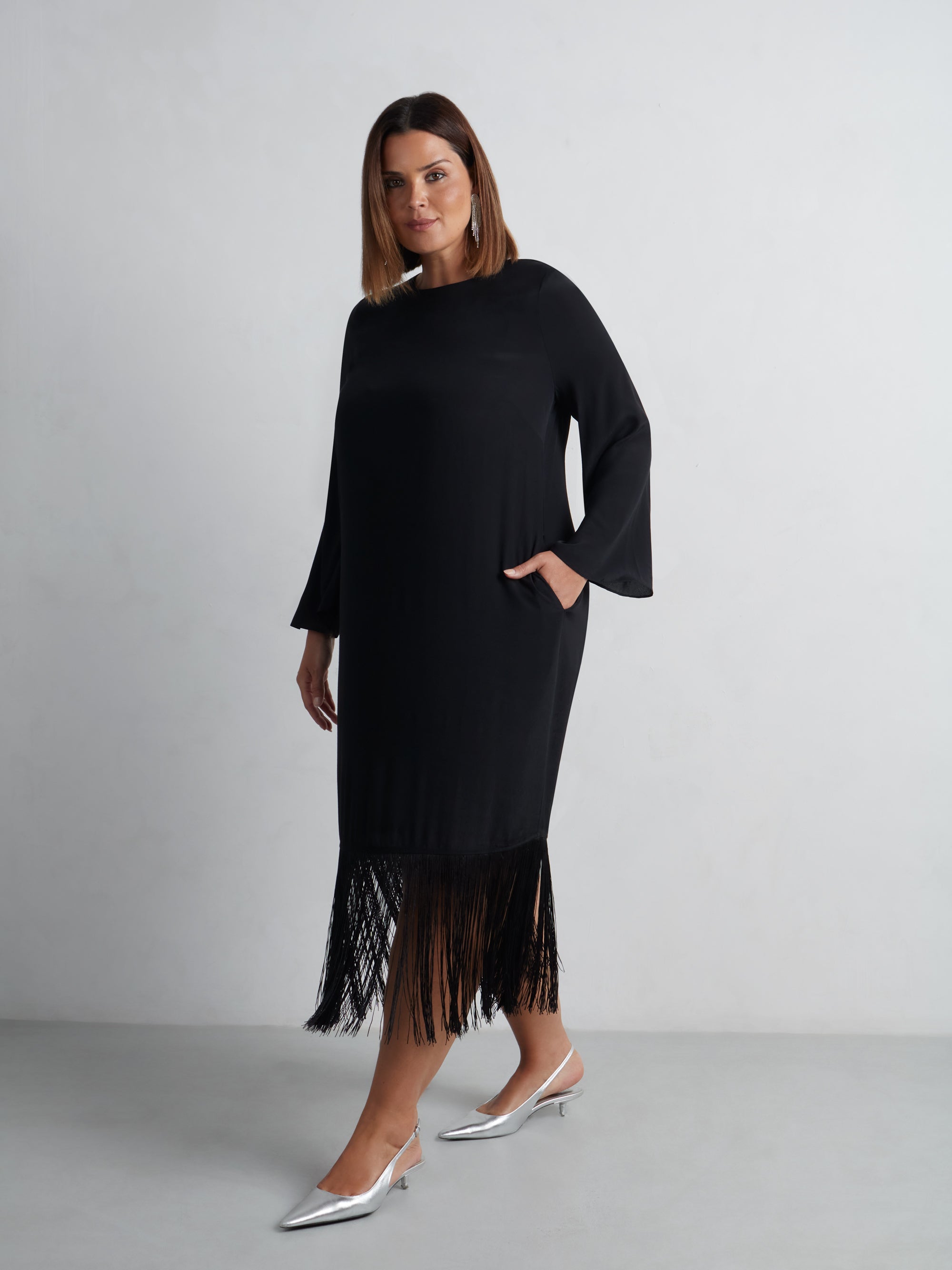 Black Fringe Midaxi Dress