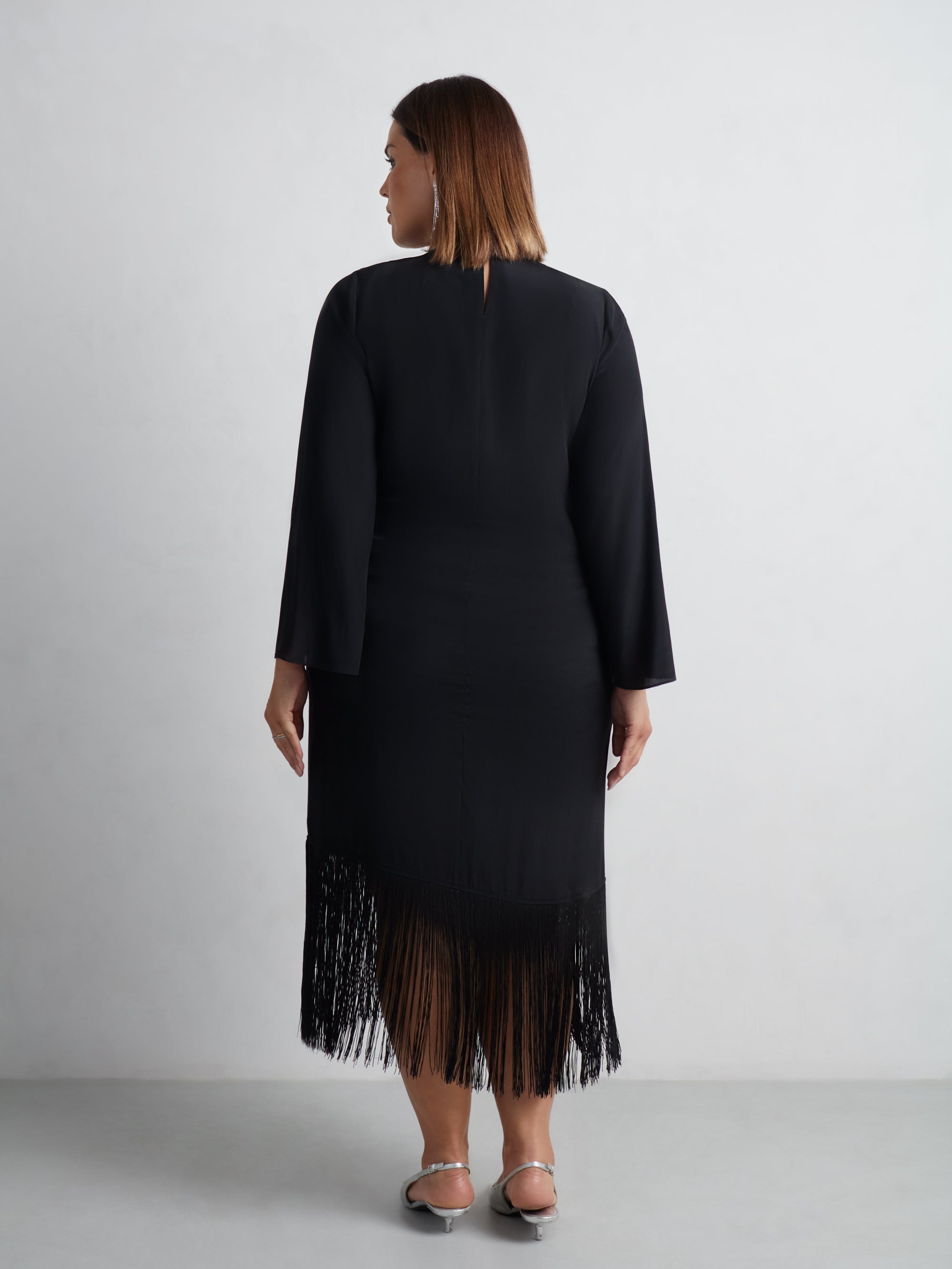 Black Fringe Midaxi Dress