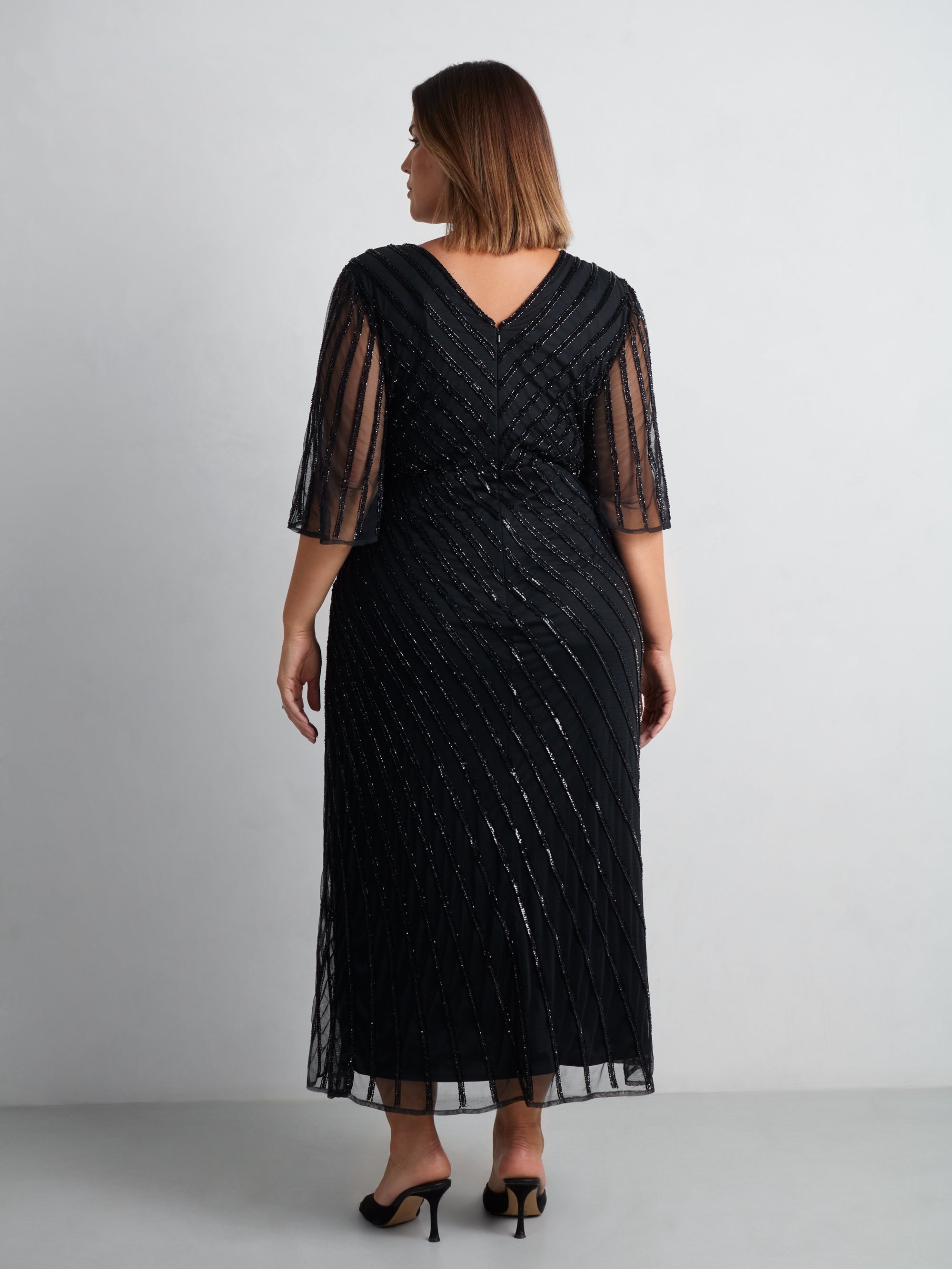 Black Embellished Flutter Sleeve Maxi Dress