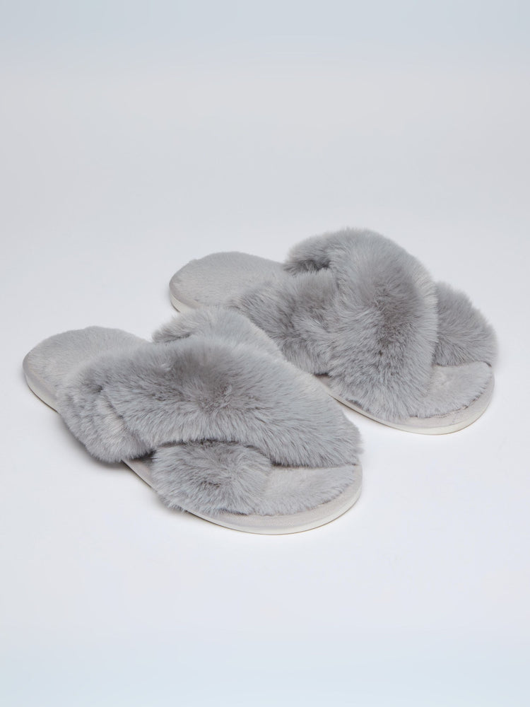 Grey Faux Fur Slipper