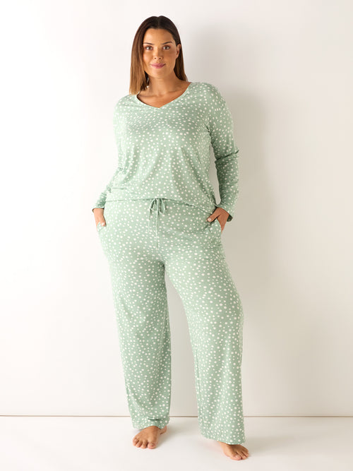 Green Spot Print Pyjama Set